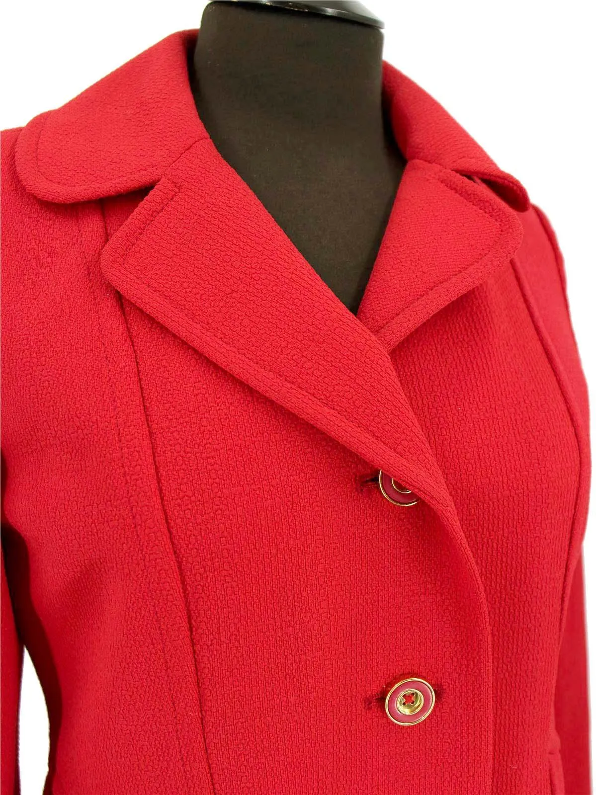 1960s Red English Lady Vintage Crimplene Coat