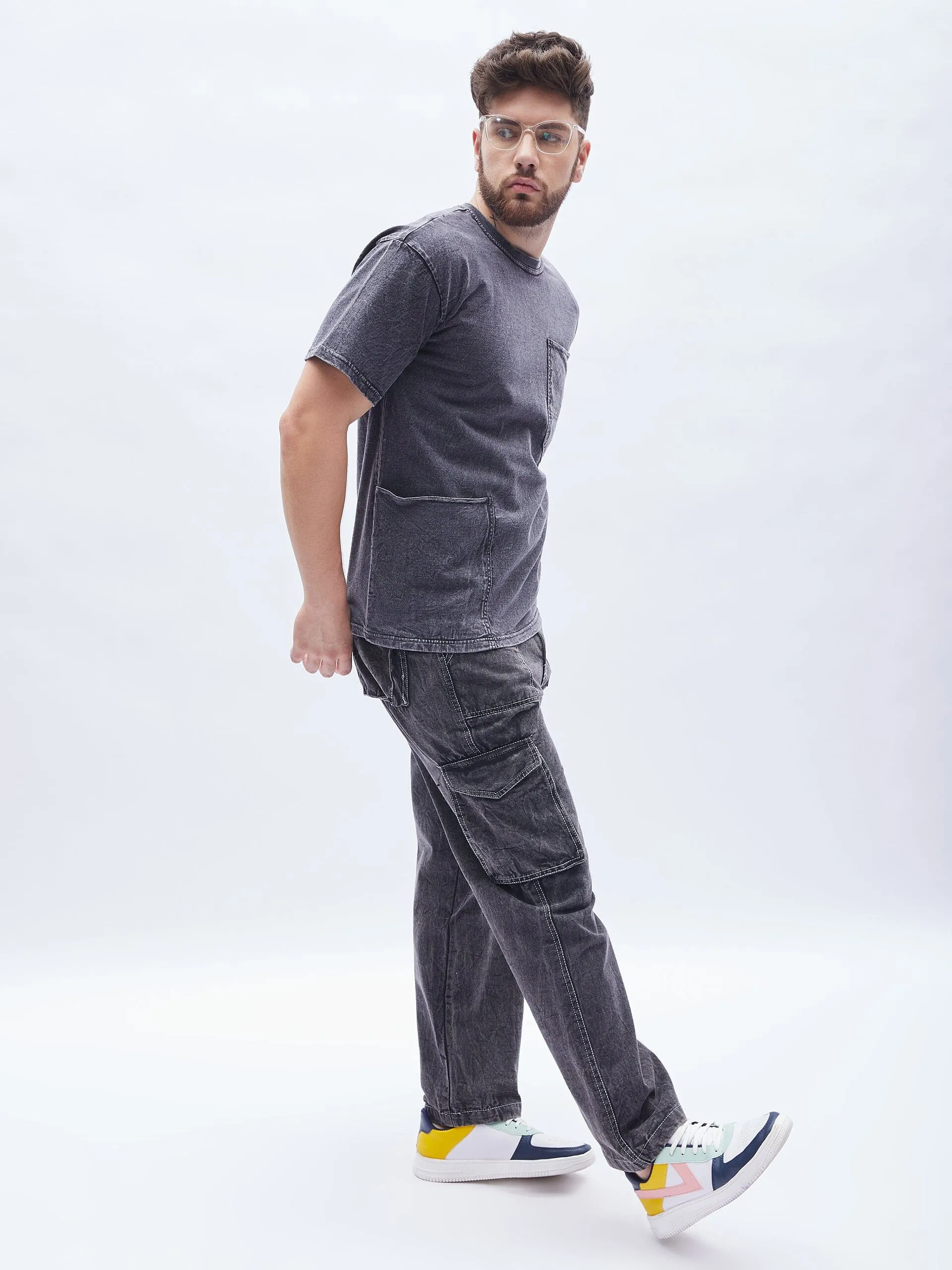 Acid washed carpenter cargo pants