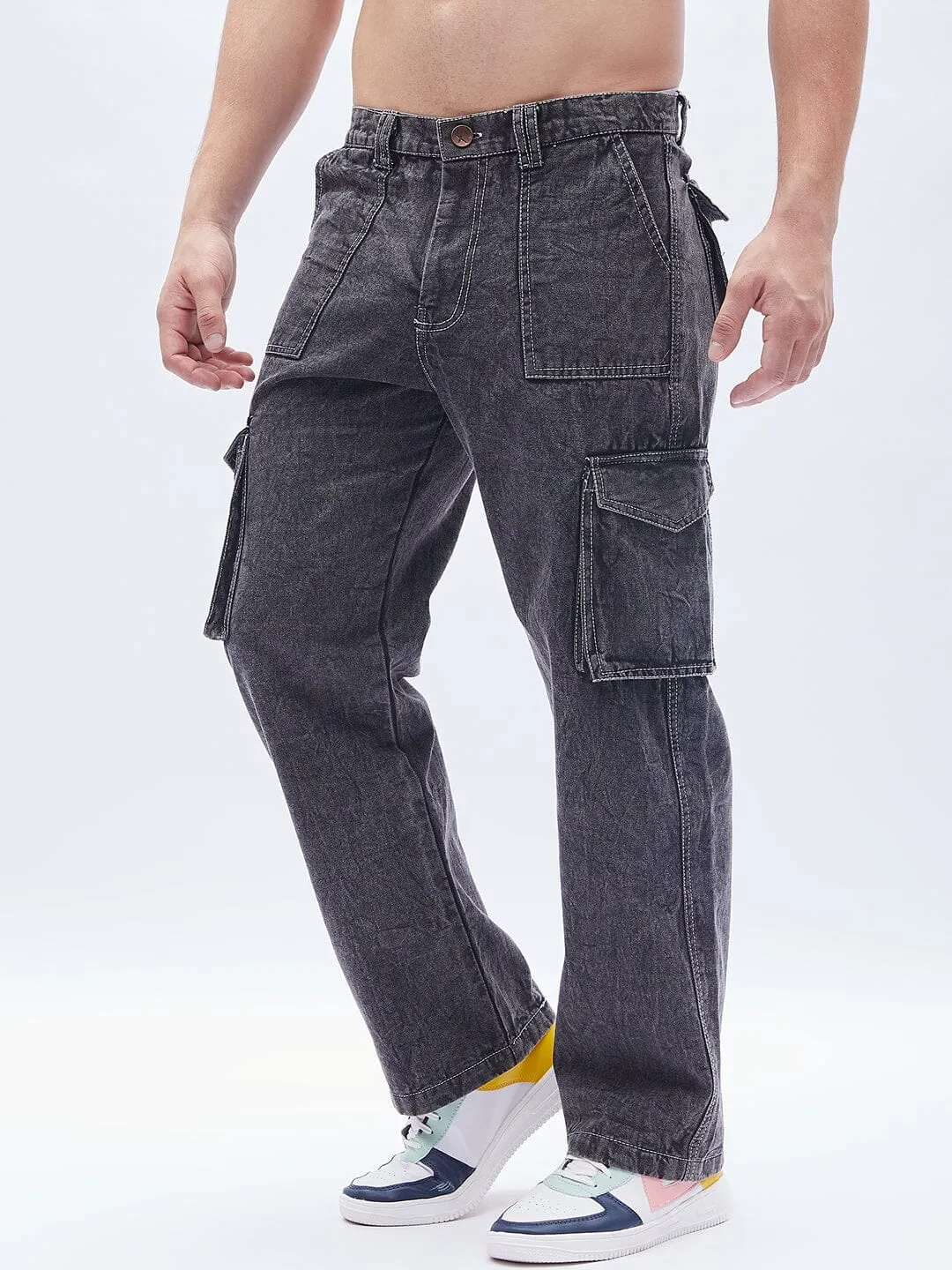 Acid washed carpenter cargo pants