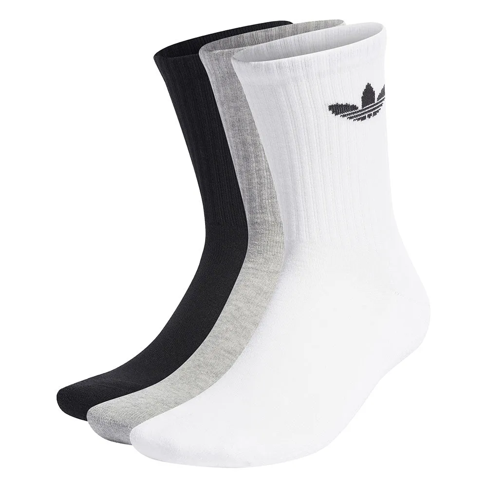 Adidas - Cushioned Trefoil Mid-Cut 3 Pack Crew Socks White/Grey/Black