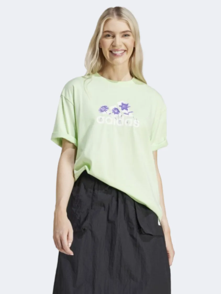 Adidas Flower Badge Of Sport Women Sportswear T-Shirt Mgreyheather