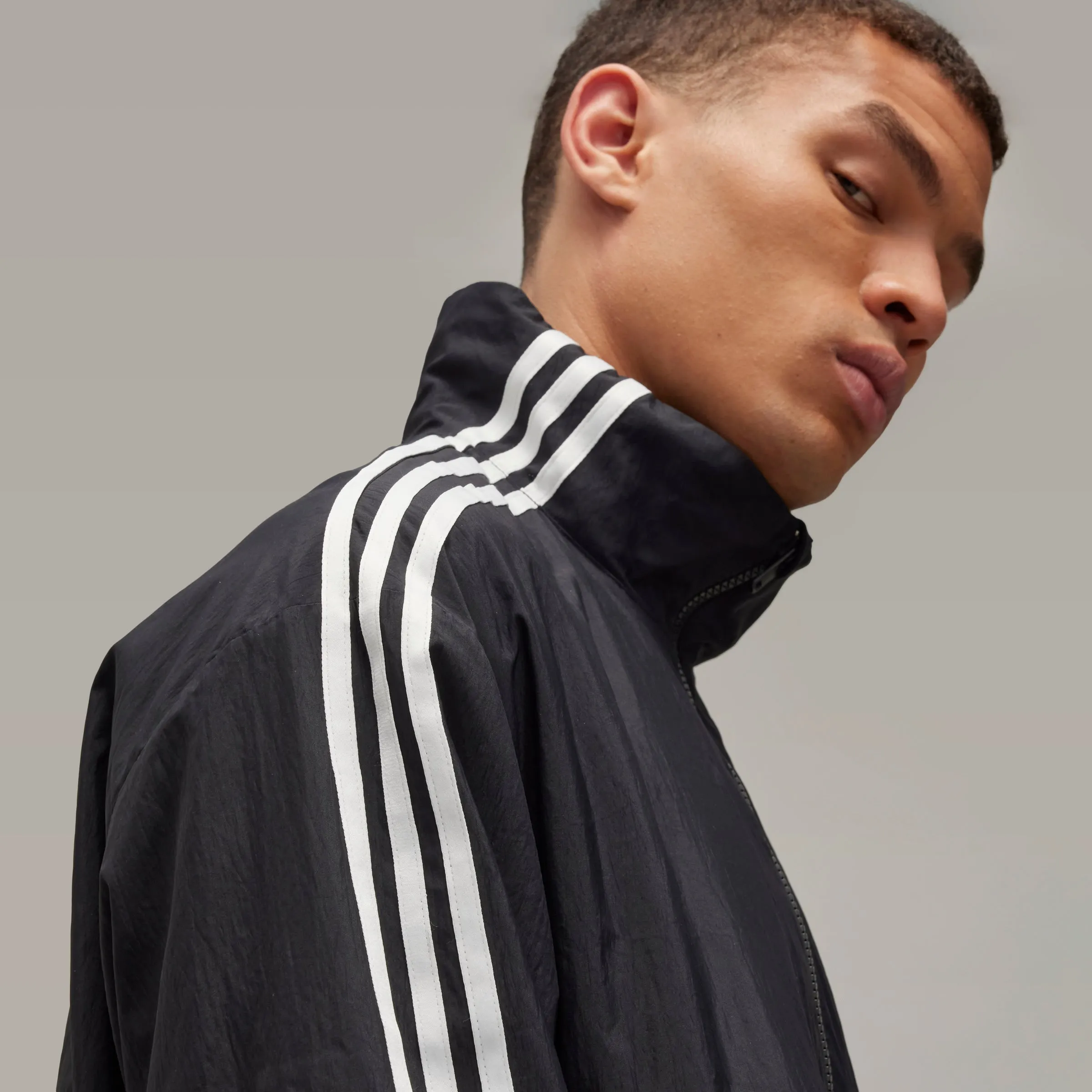 ADIDAS Y-3 3 Stripes Nylon Half-Zip Jacket Black