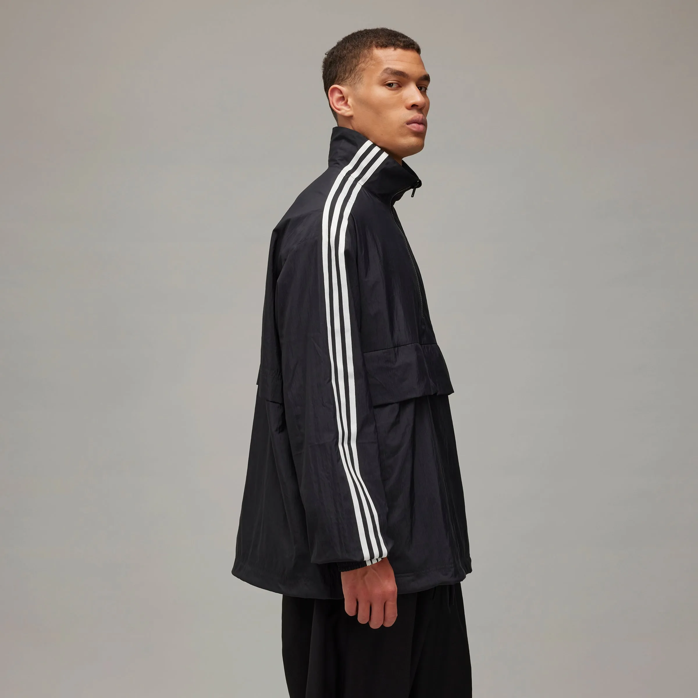 ADIDAS Y-3 3 Stripes Nylon Half-Zip Jacket Black