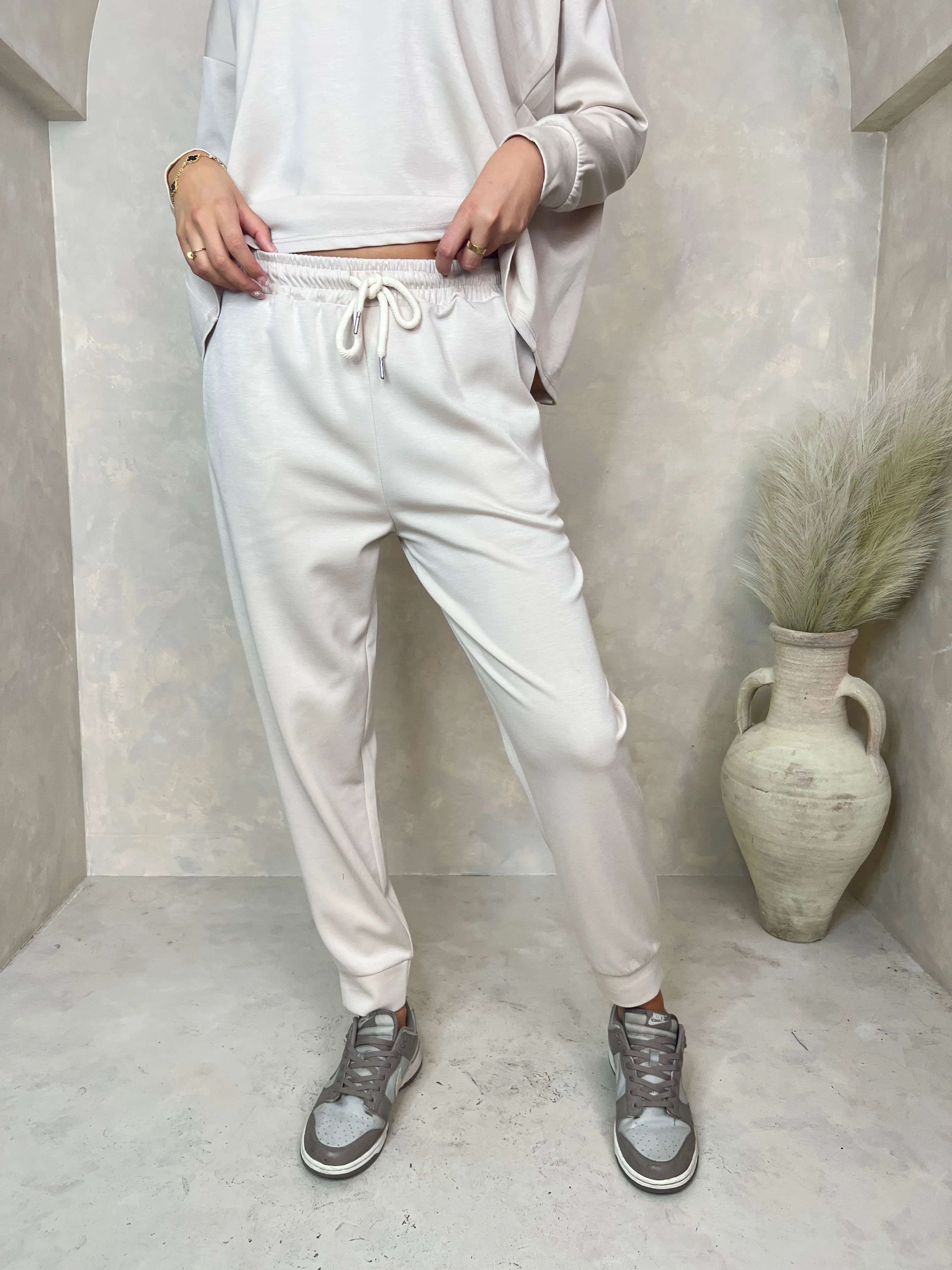 Beige Drawstring Jogging Bottoms