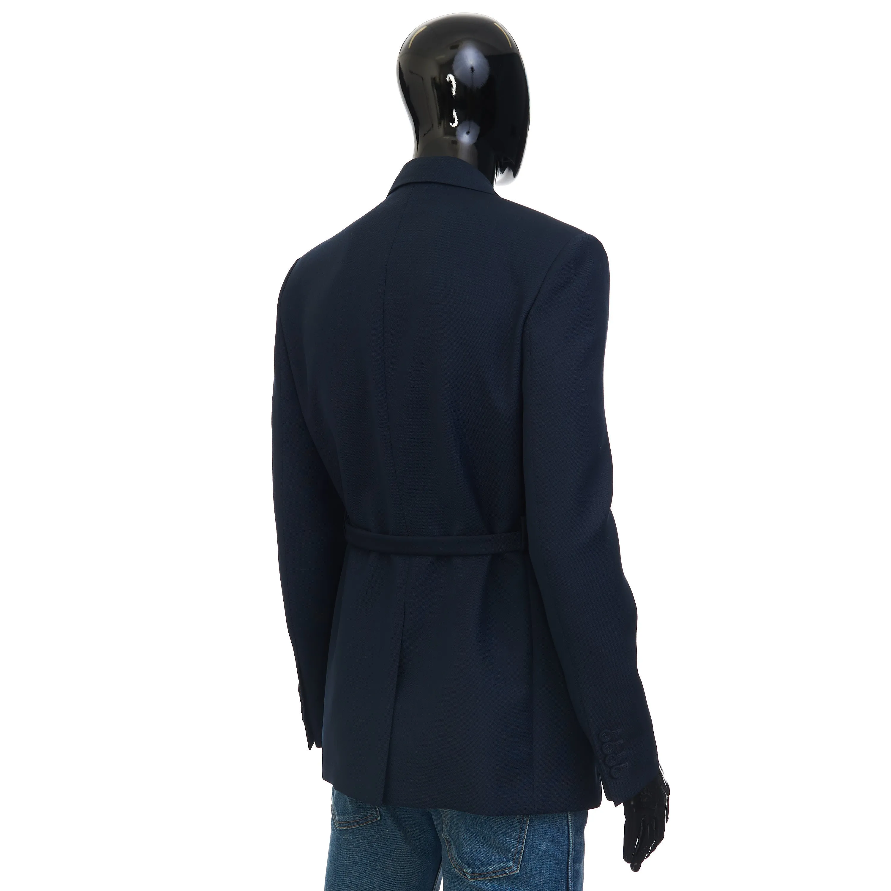 Belted Jacket With 'CD' Buckle In Navy Blue Wool & Mohair Canvas