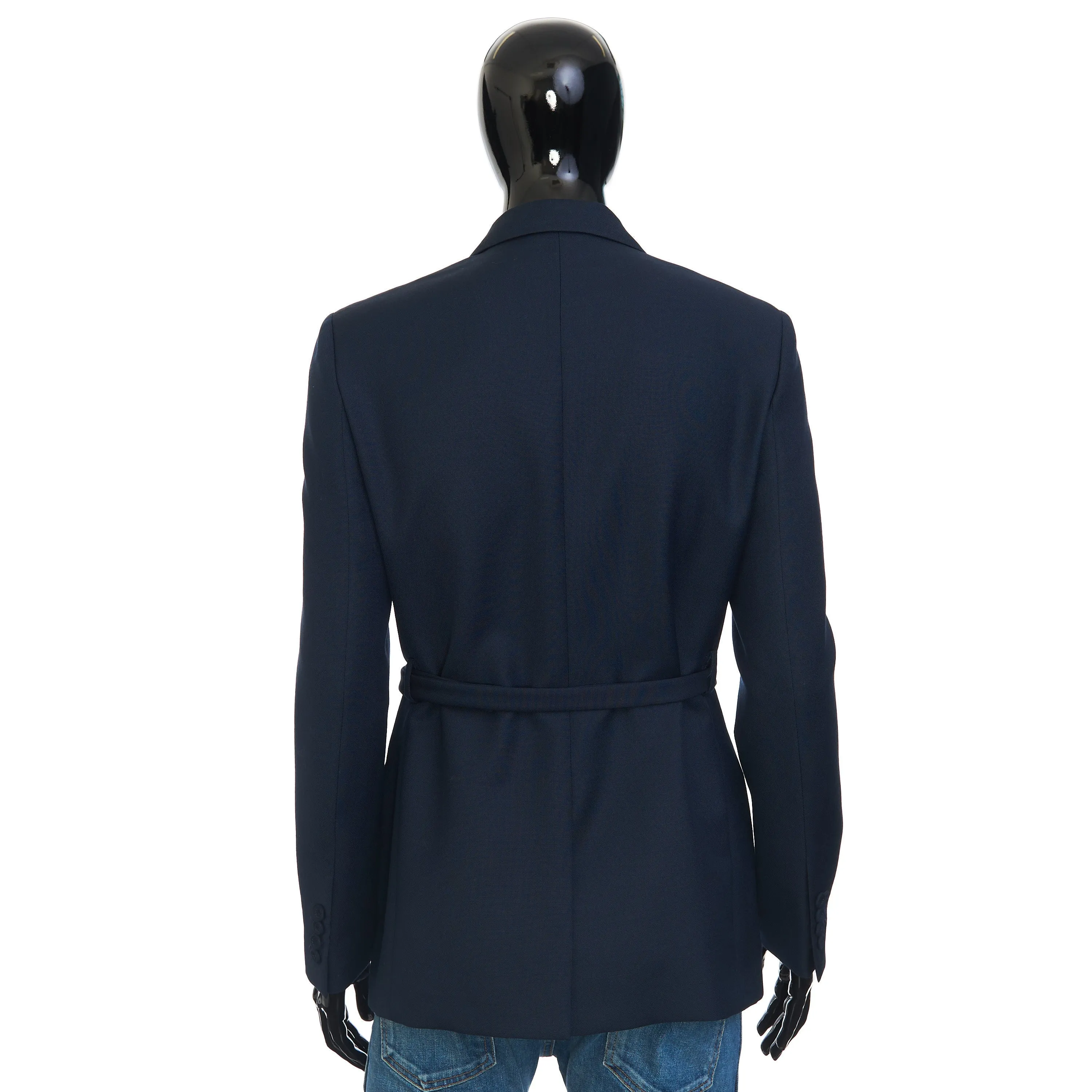 Belted Jacket With 'CD' Buckle In Navy Blue Wool & Mohair Canvas