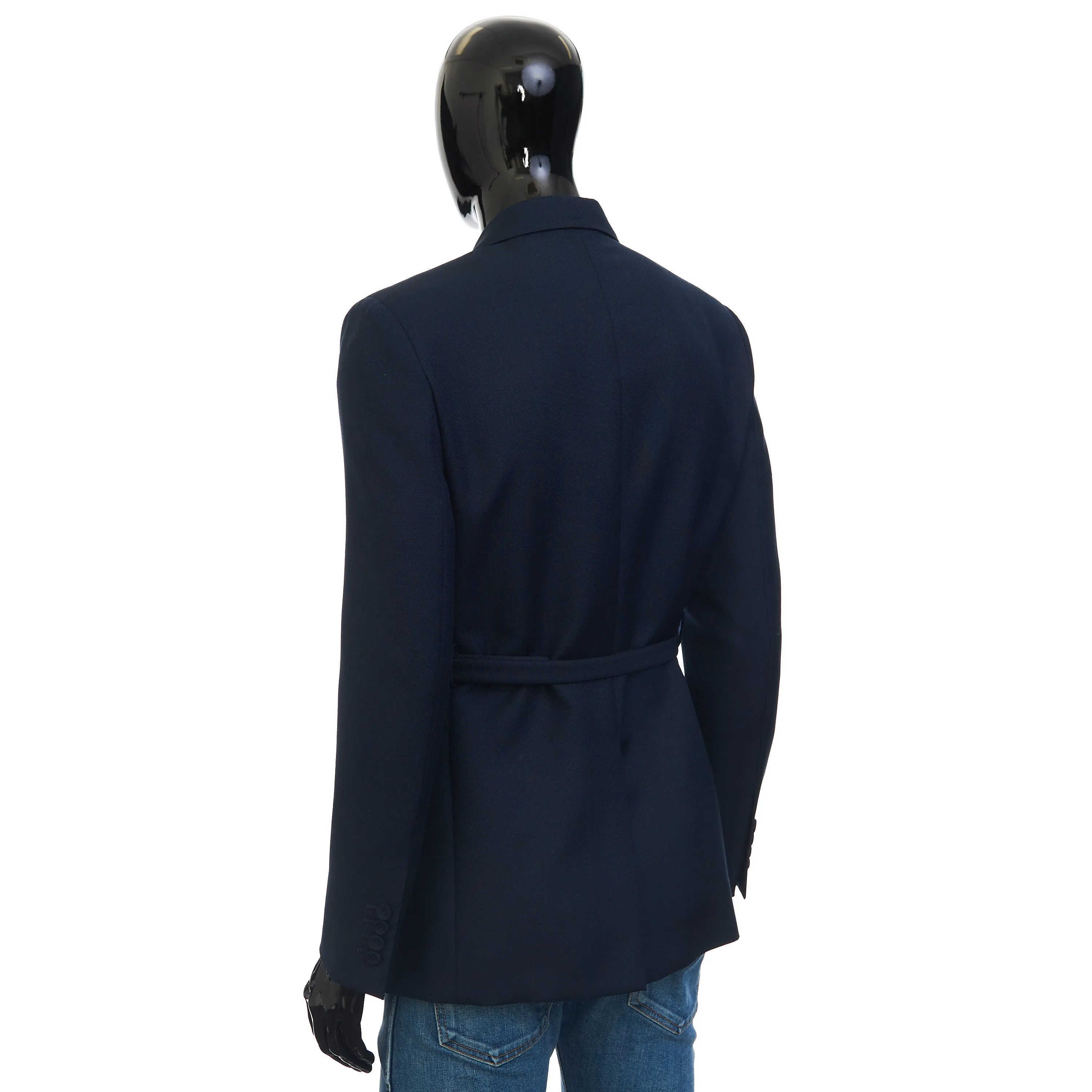 Belted Jacket With 'CD' Buckle In Navy Blue Wool & Mohair Canvas