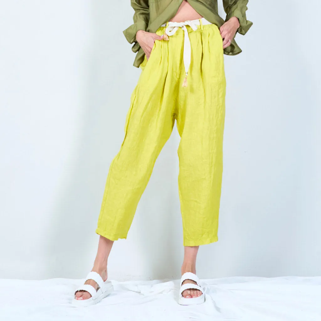 Belted linen cropped pants wholesale