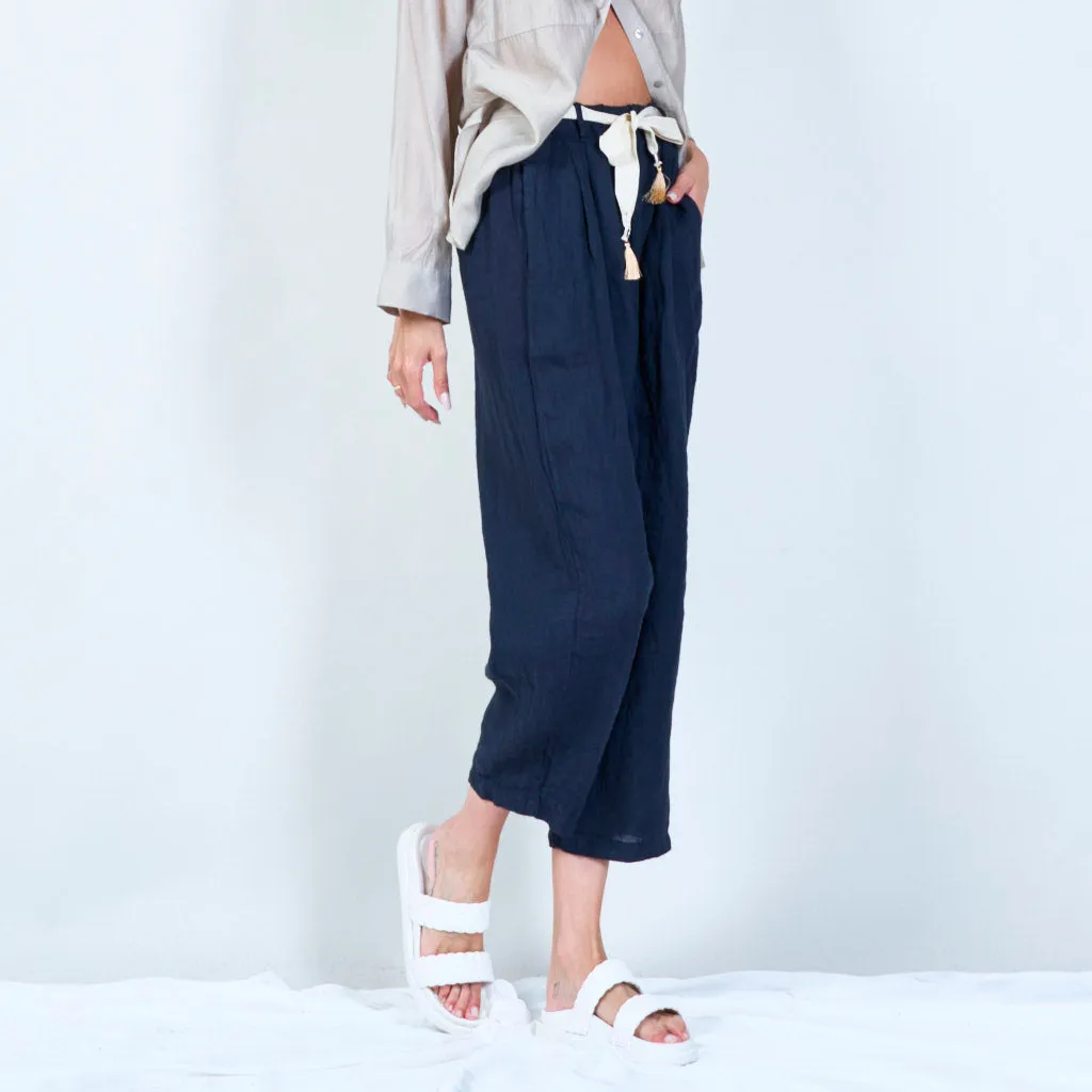 Belted linen cropped pants wholesale