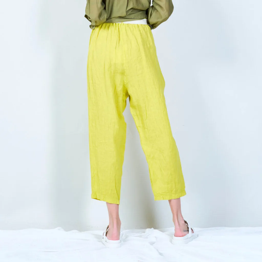 Belted linen cropped pants wholesale