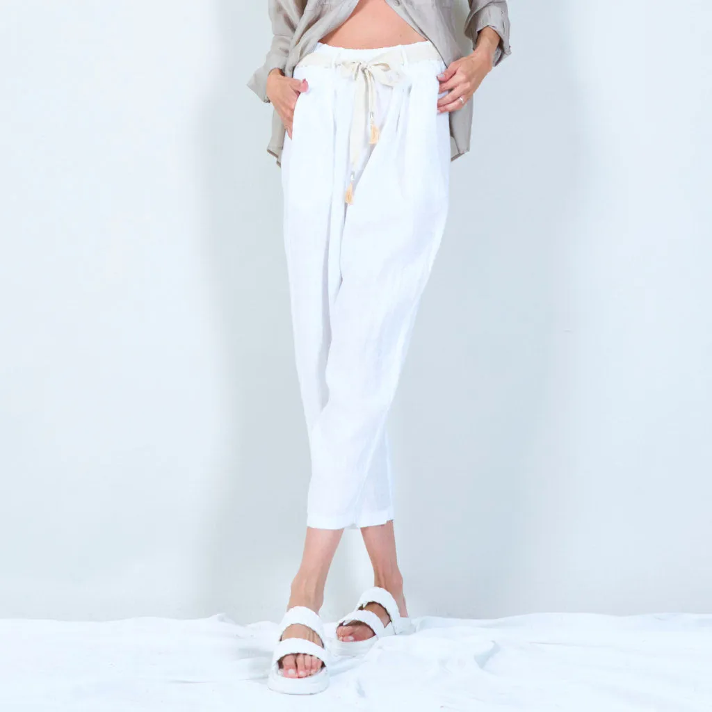 Belted linen cropped pants wholesale