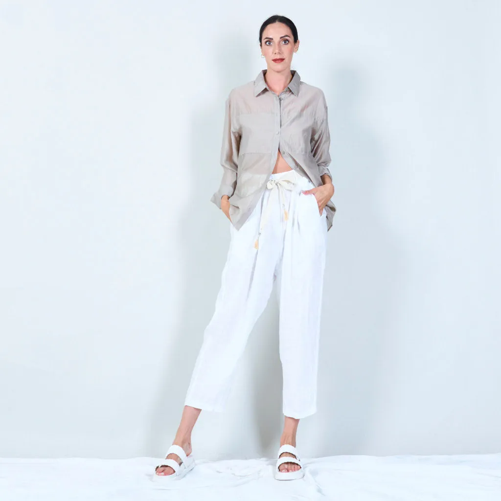 Belted linen cropped pants wholesale