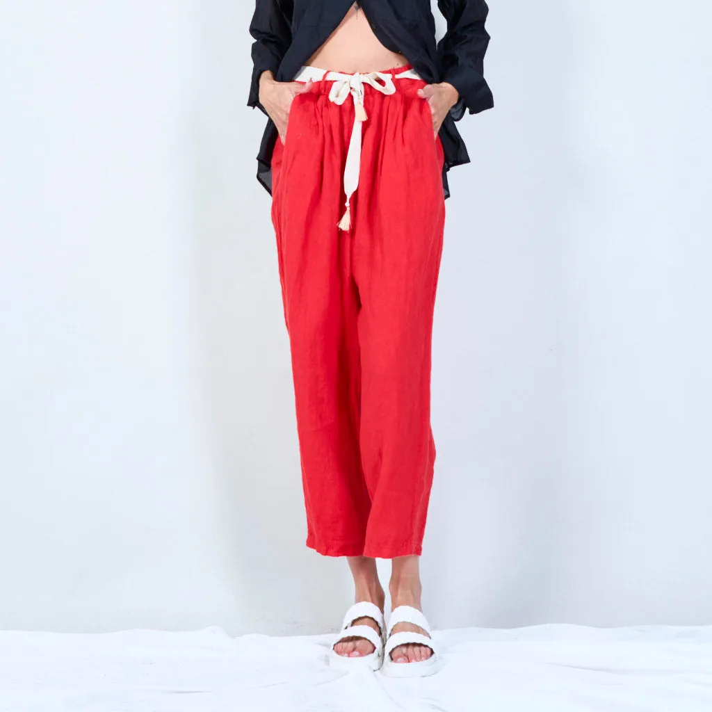 Belted linen cropped pants wholesale