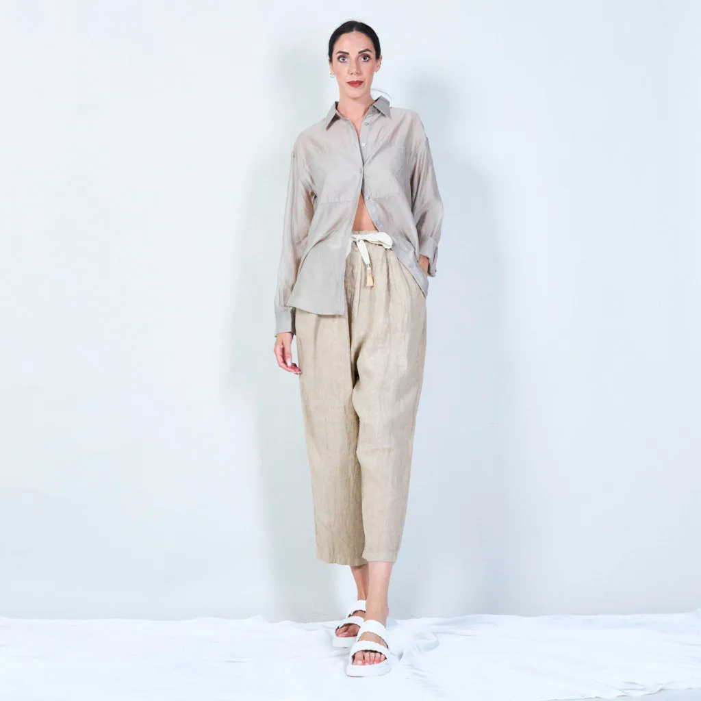 Belted linen cropped pants wholesale