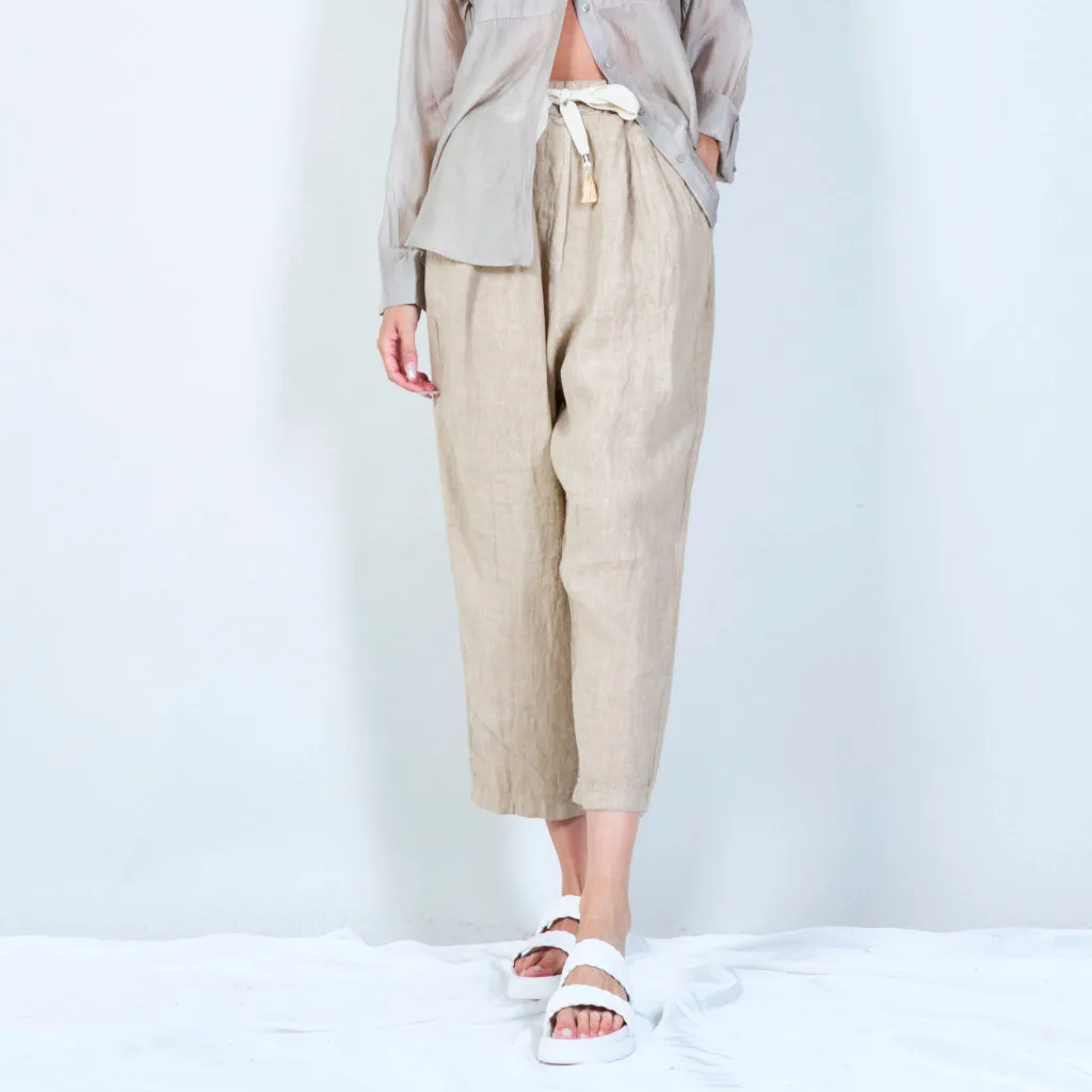 Belted linen cropped pants wholesale