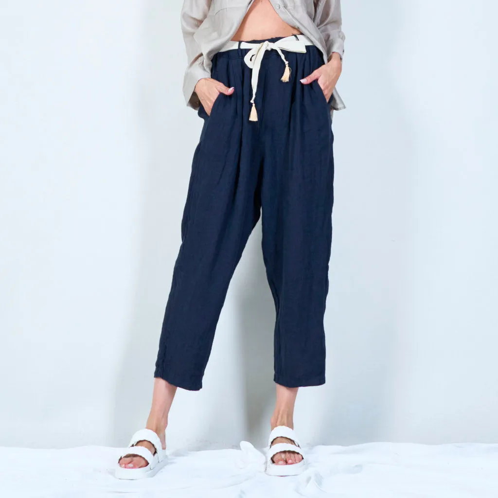 Belted linen cropped pants wholesale