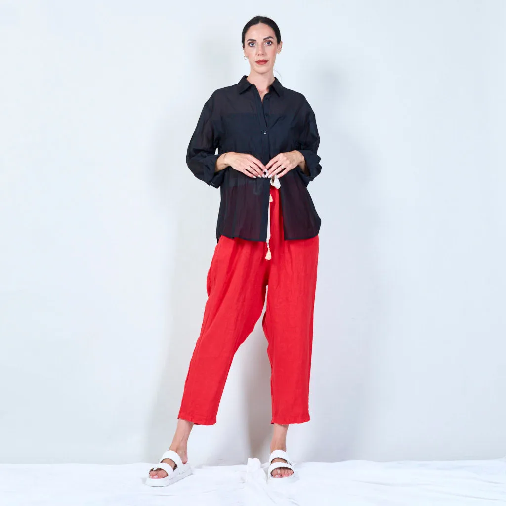 Belted linen cropped pants wholesale