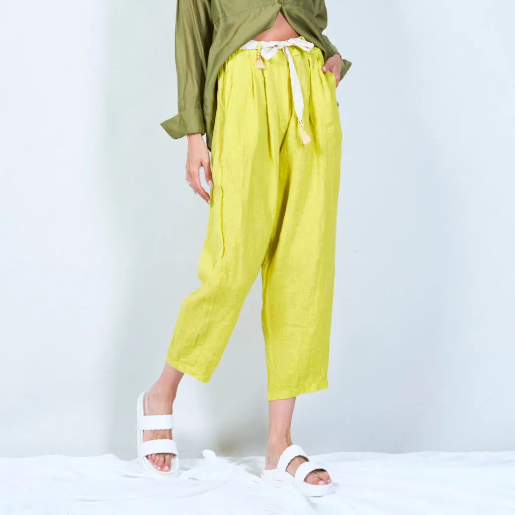 Belted linen cropped pants wholesale