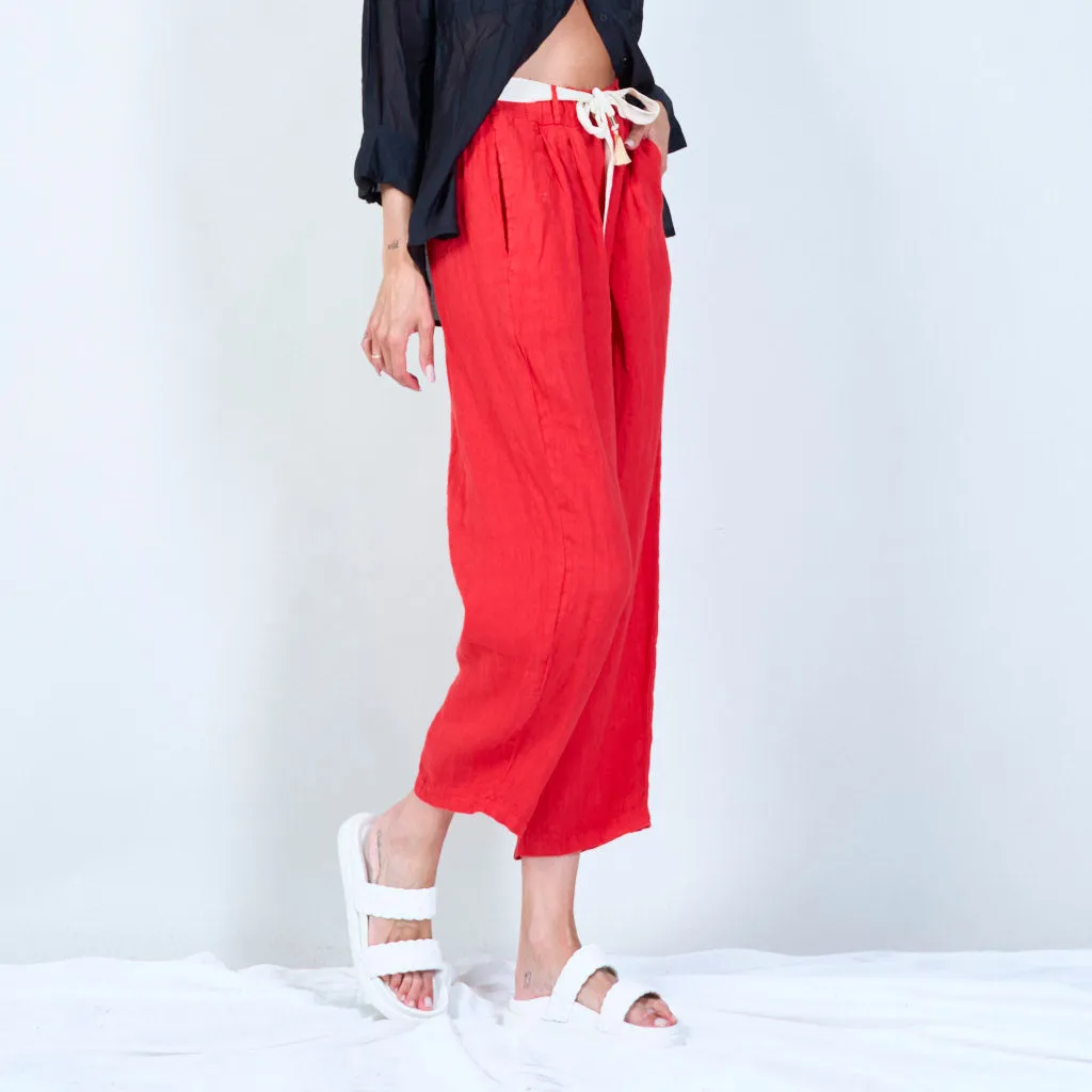 Belted linen cropped pants wholesale