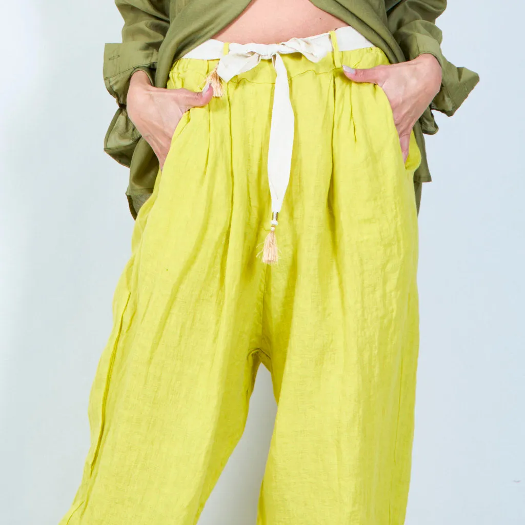 Belted linen cropped pants wholesale