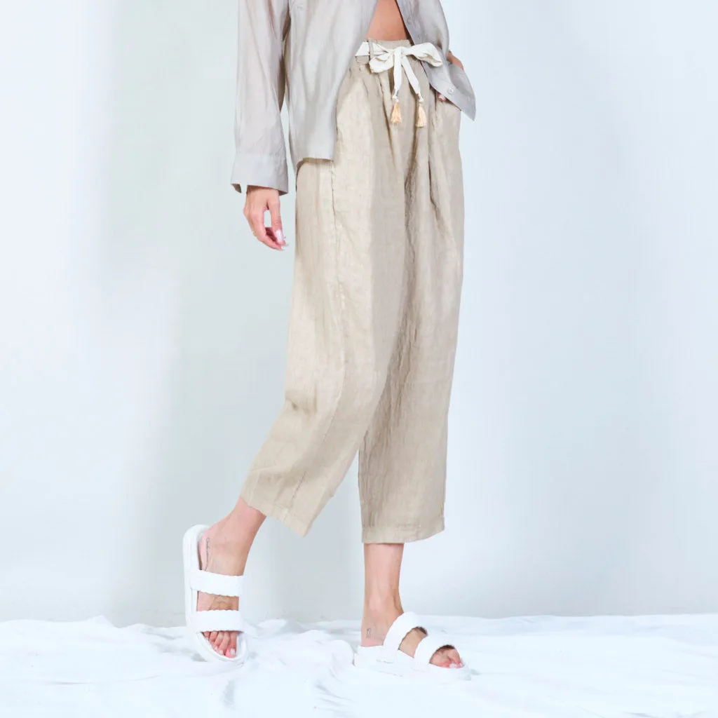 Belted linen cropped pants wholesale