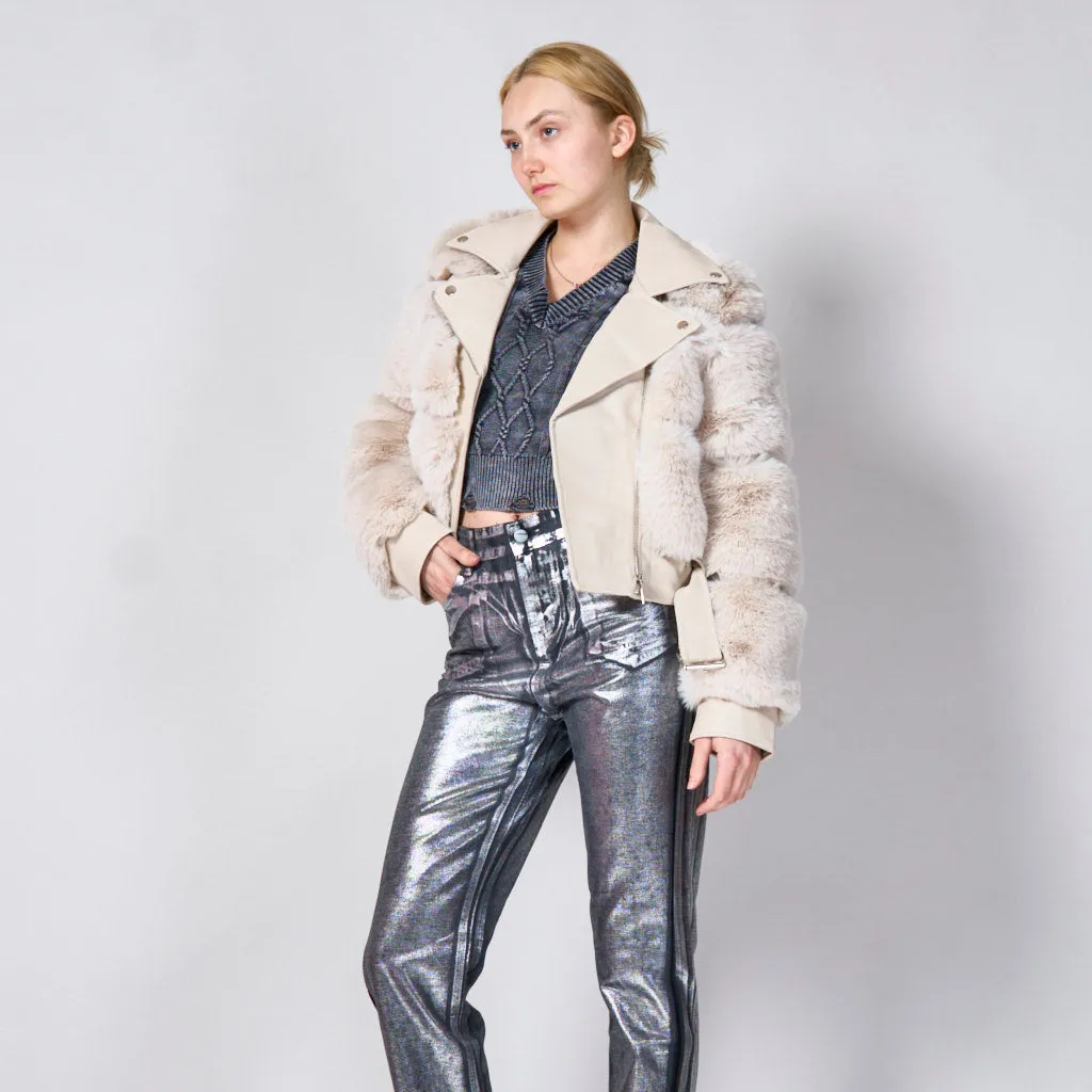 Biker jacket with faux furr wholesale