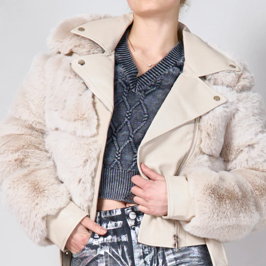 Biker jacket with faux furr wholesale