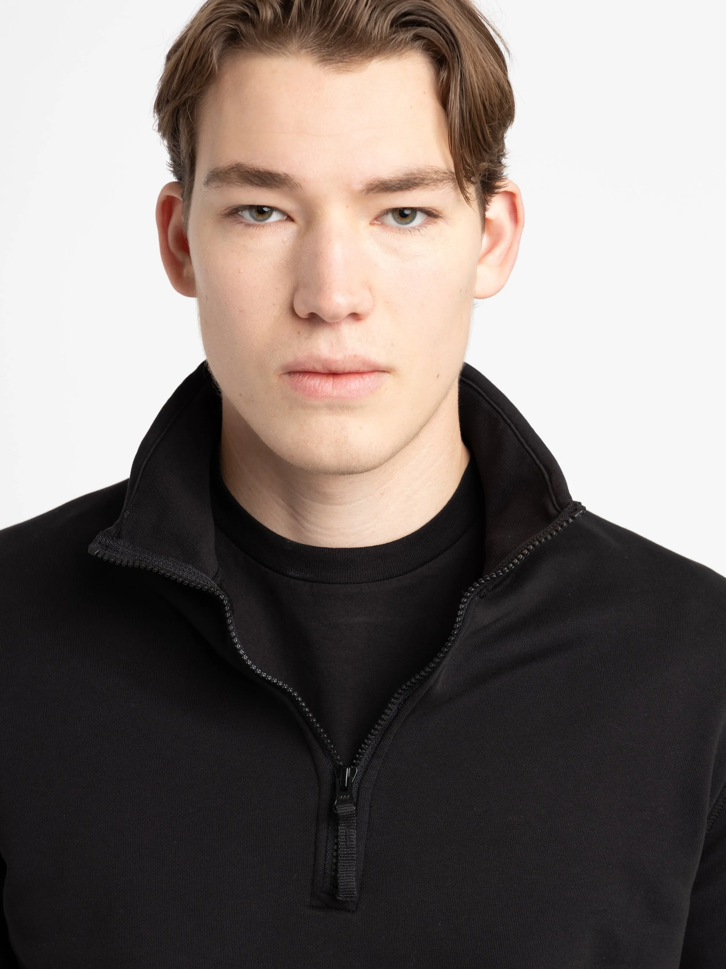 Black Cotton Quarter-Zip Sweater