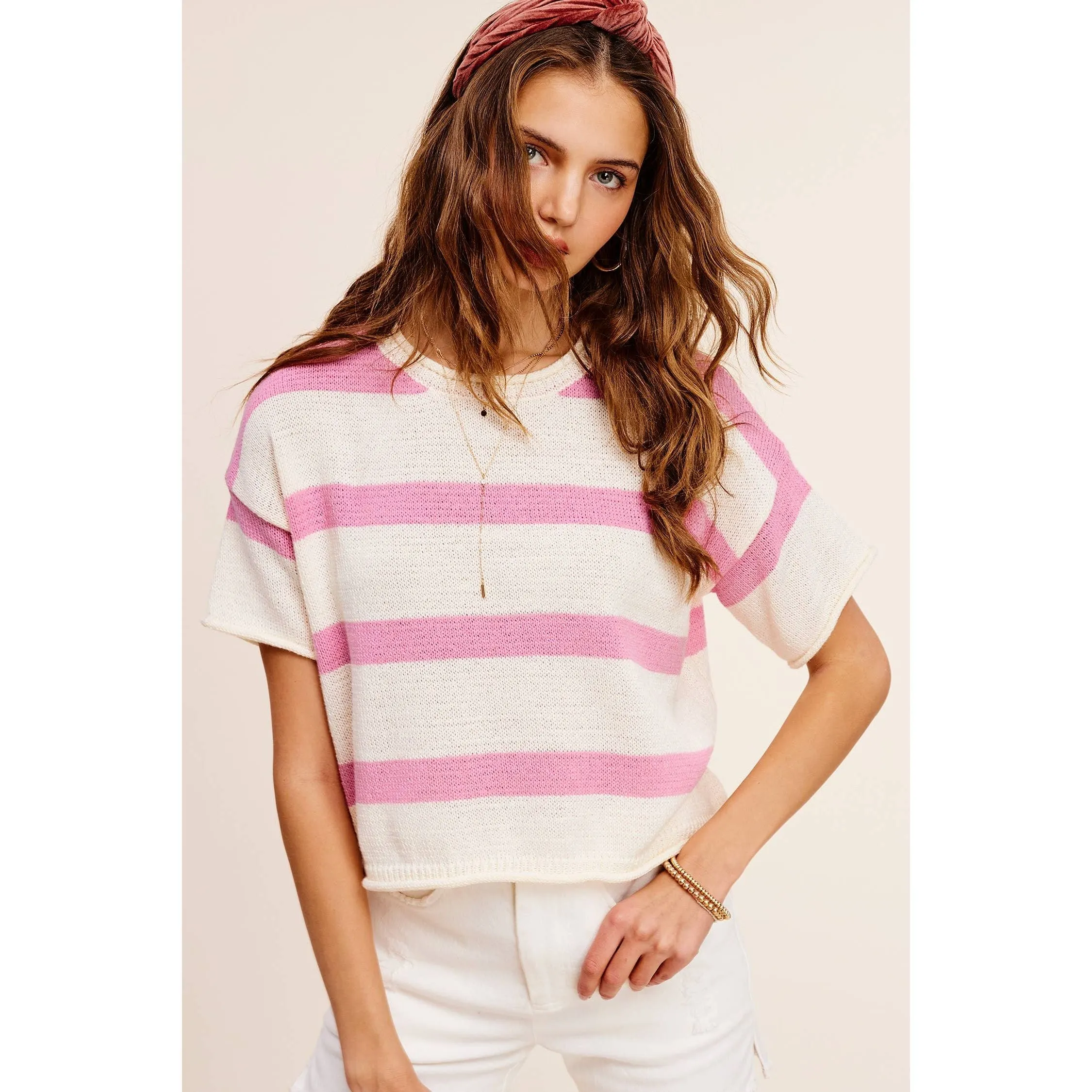 Boxy Stripe Lightweight Spring Summer Sweater Top