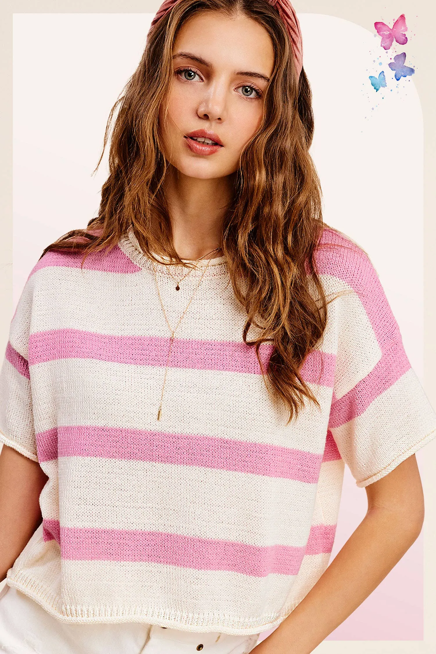 Boxy Stripe Lightweight Spring Summer Sweater Top