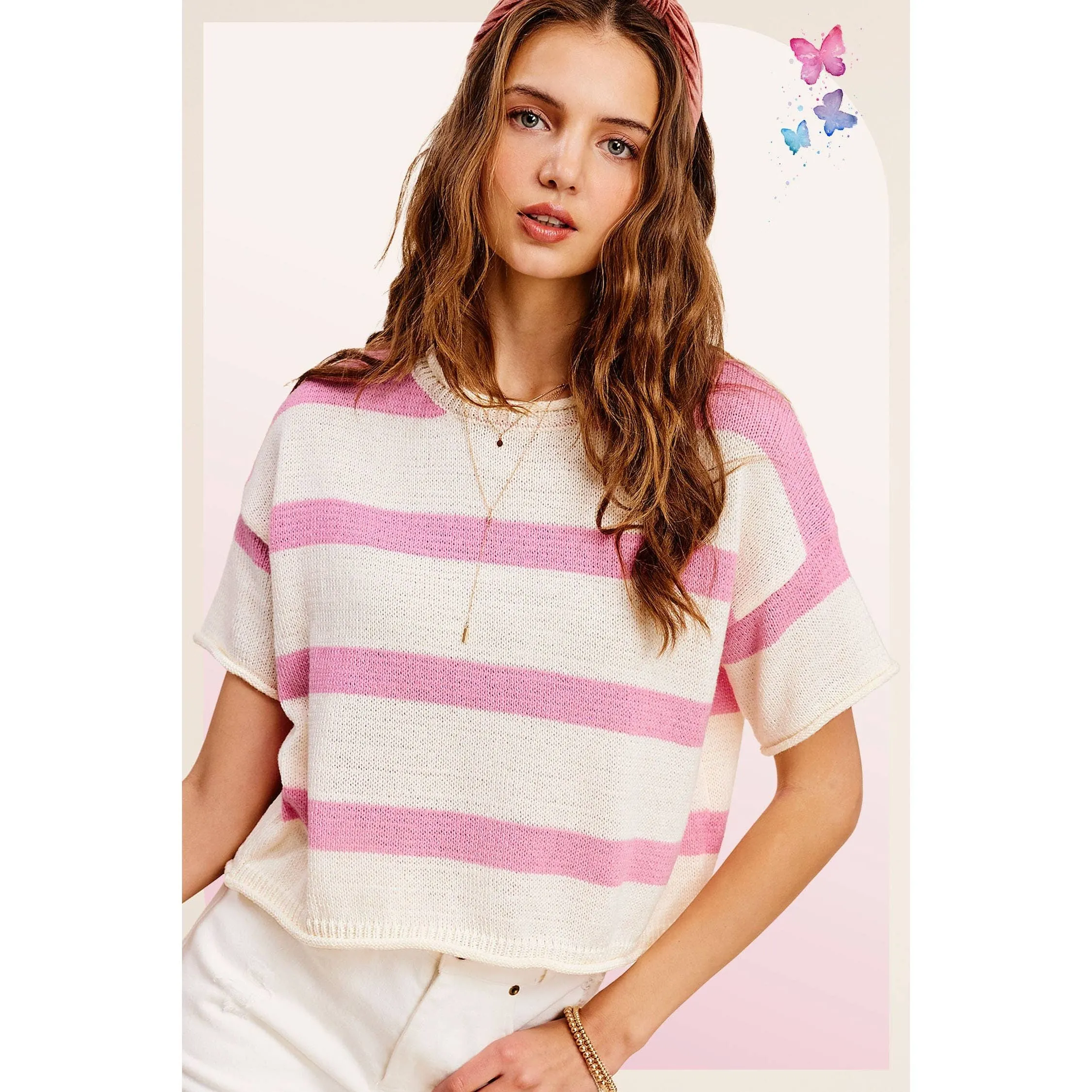 Boxy Stripe Lightweight Spring Summer Sweater Top