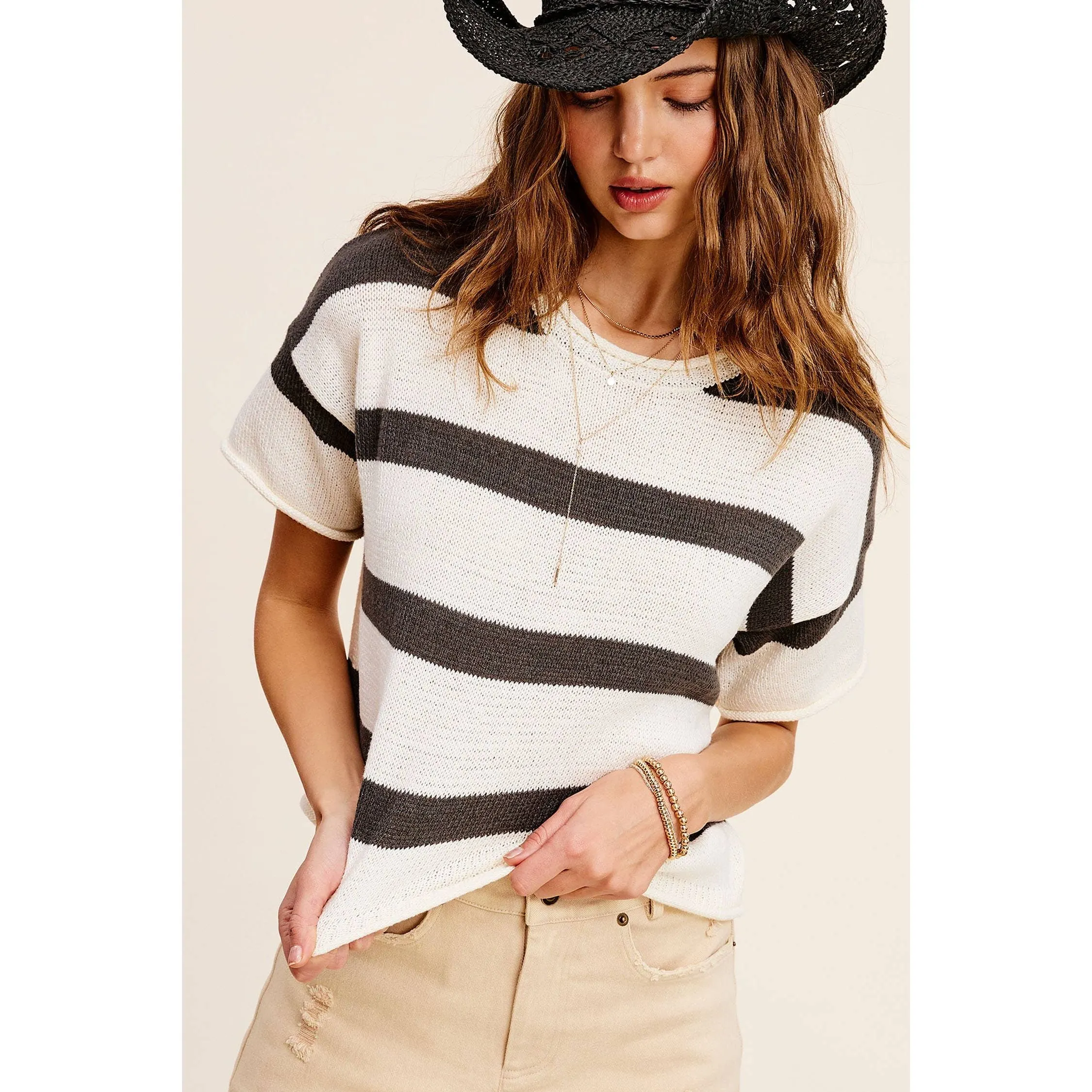 Boxy Stripe Lightweight Spring Summer Sweater Top