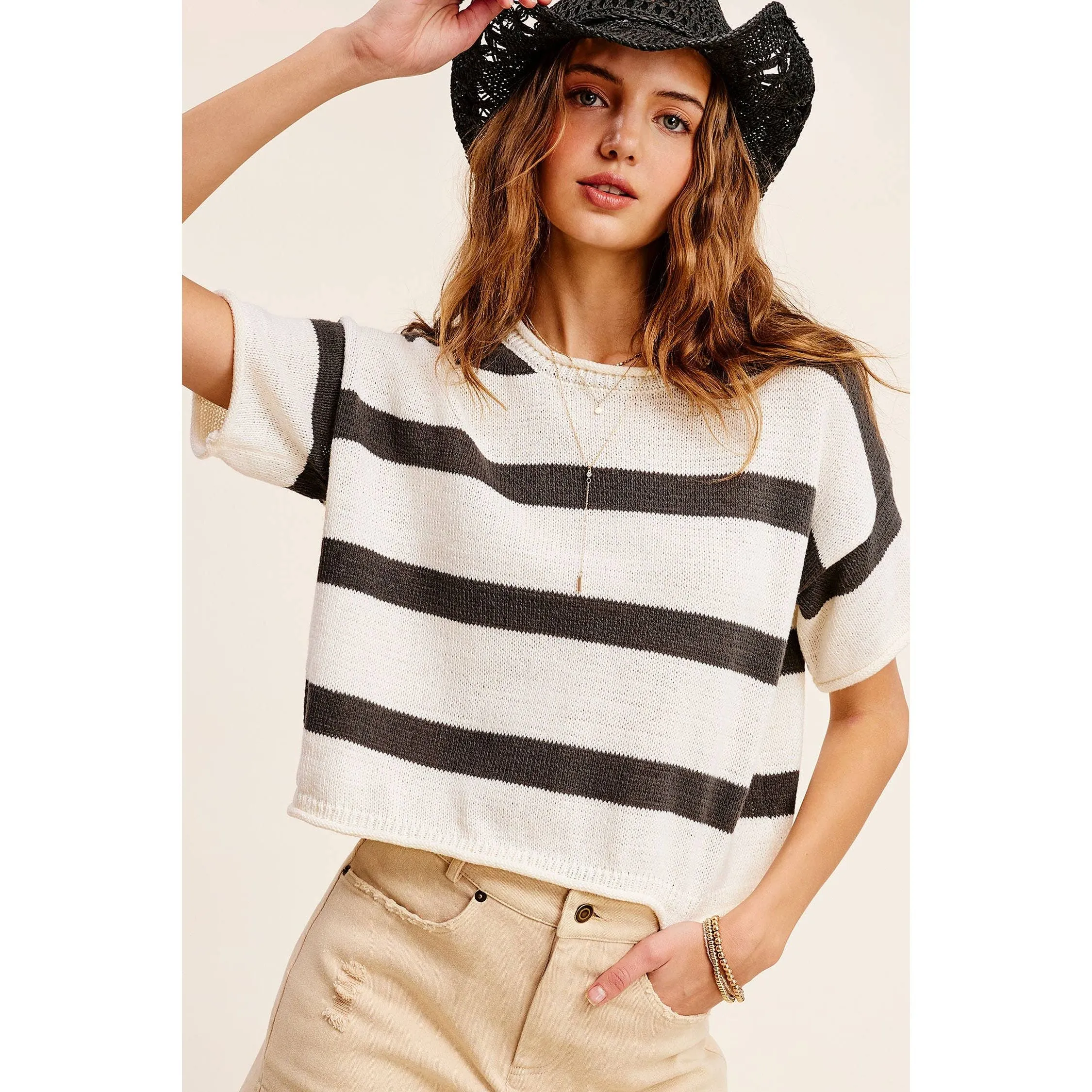 Boxy Stripe Lightweight Spring Summer Sweater Top