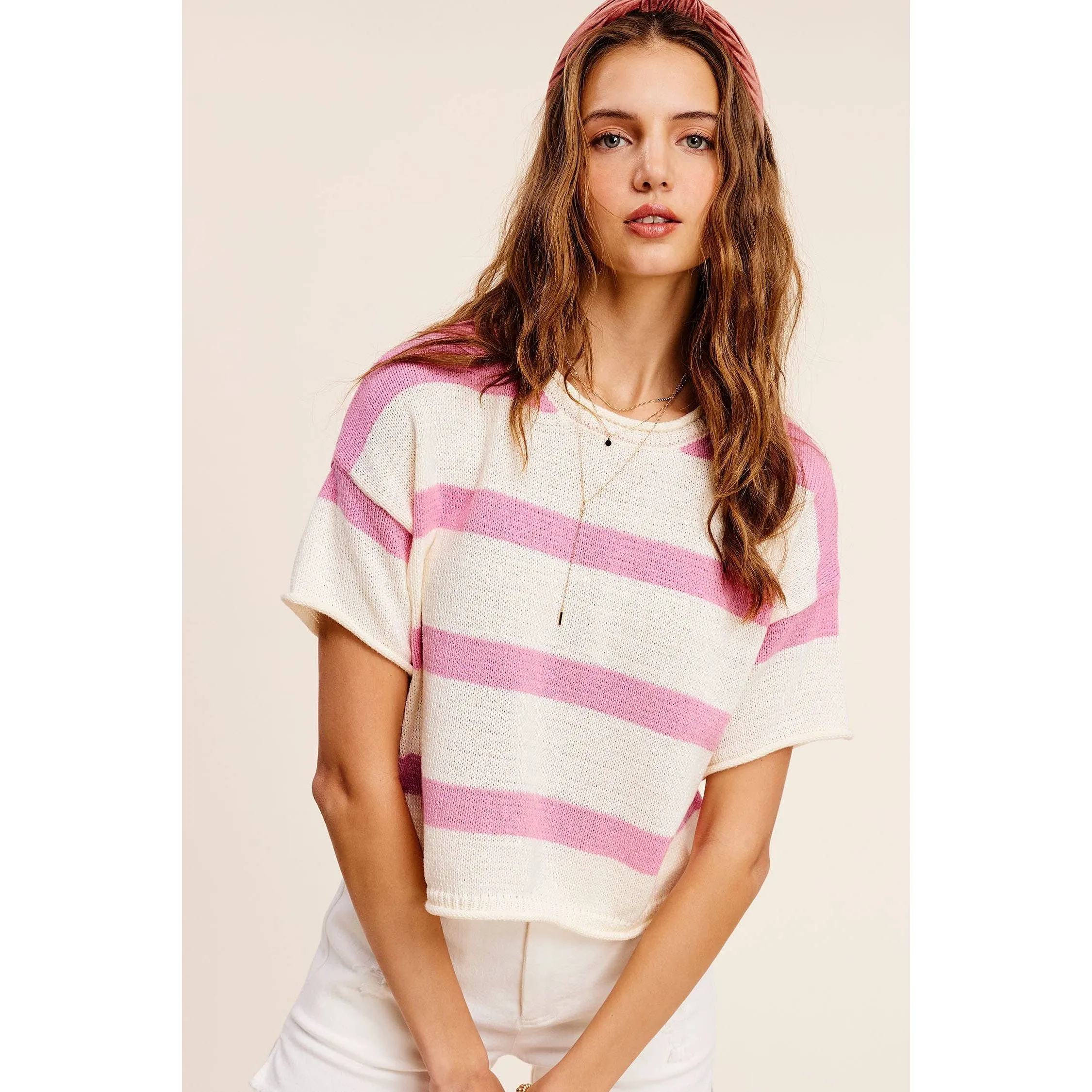 Boxy Stripe Lightweight Spring Summer Sweater Top