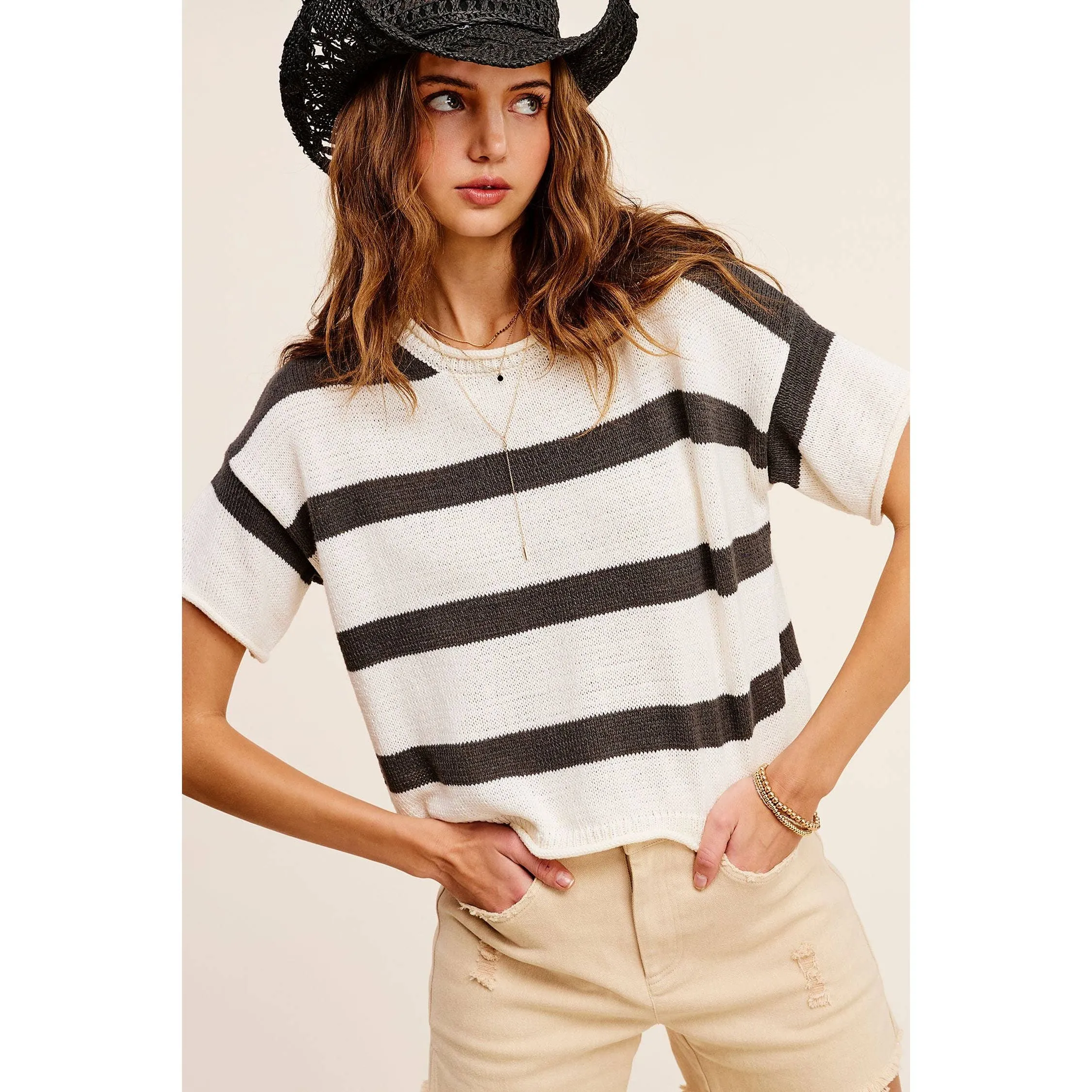 Boxy Stripe Lightweight Spring Summer Sweater Top