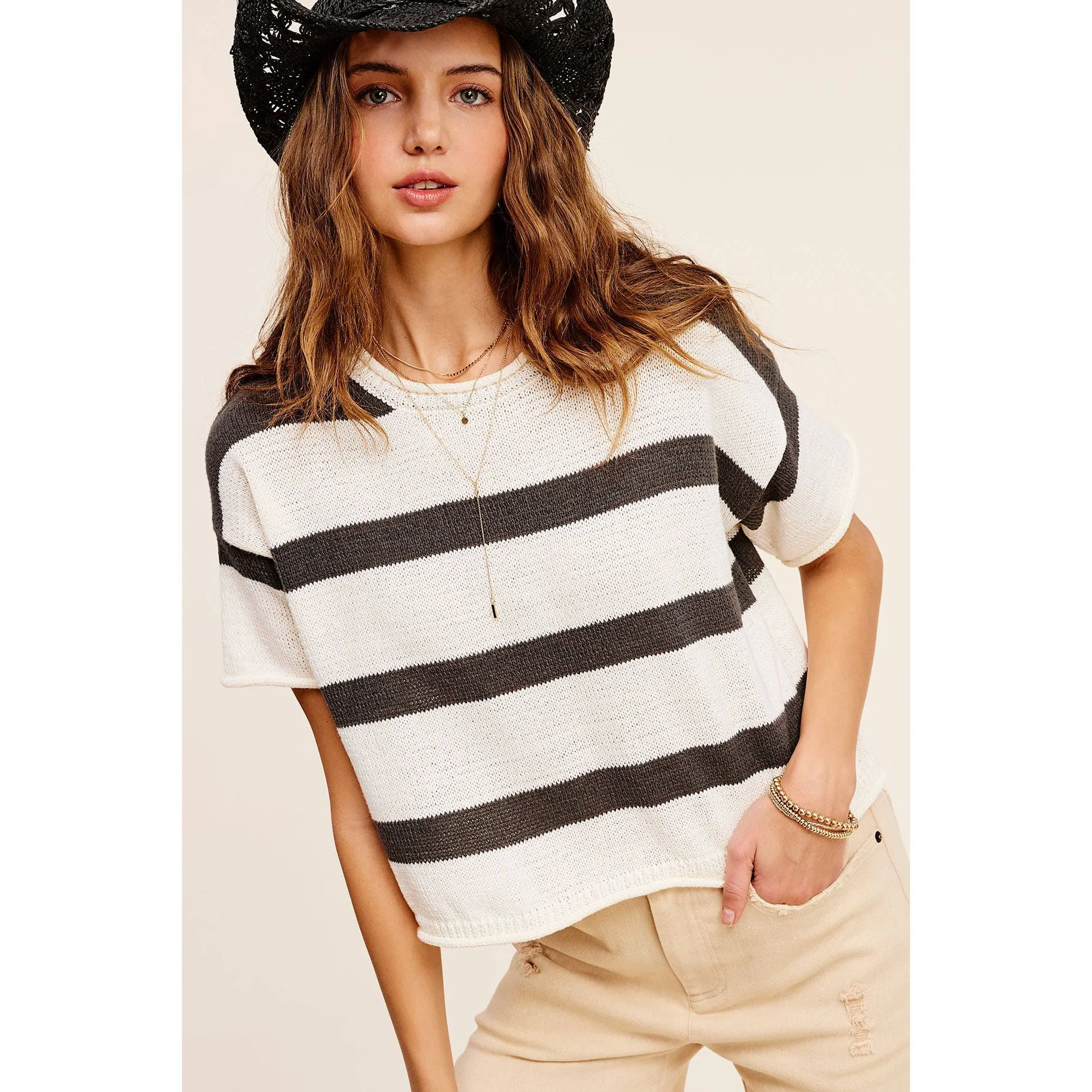 Boxy Stripe Lightweight Spring Summer Sweater Top