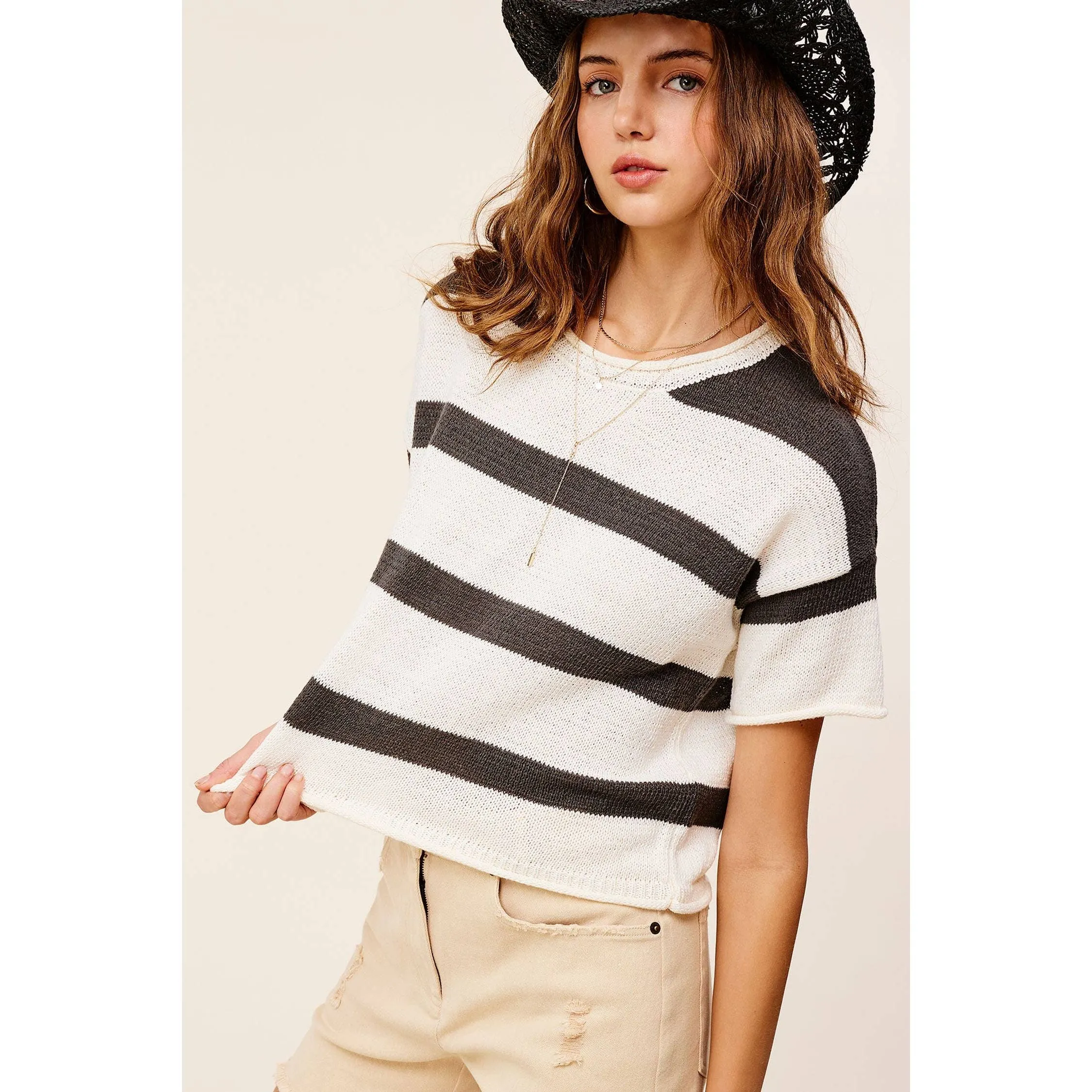 Boxy Stripe Lightweight Spring Summer Sweater Top