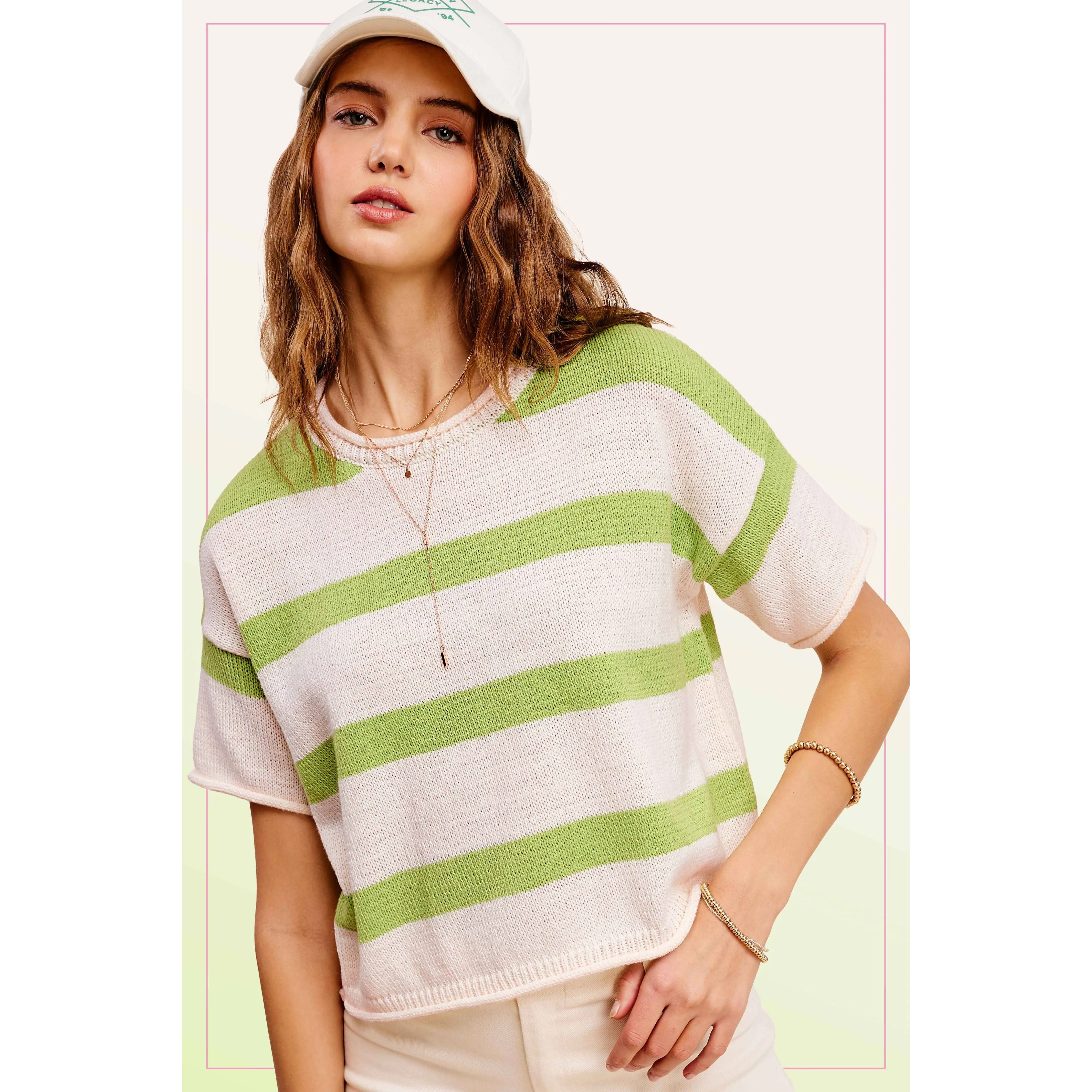 Boxy Stripe Lightweight Spring Summer Sweater Top