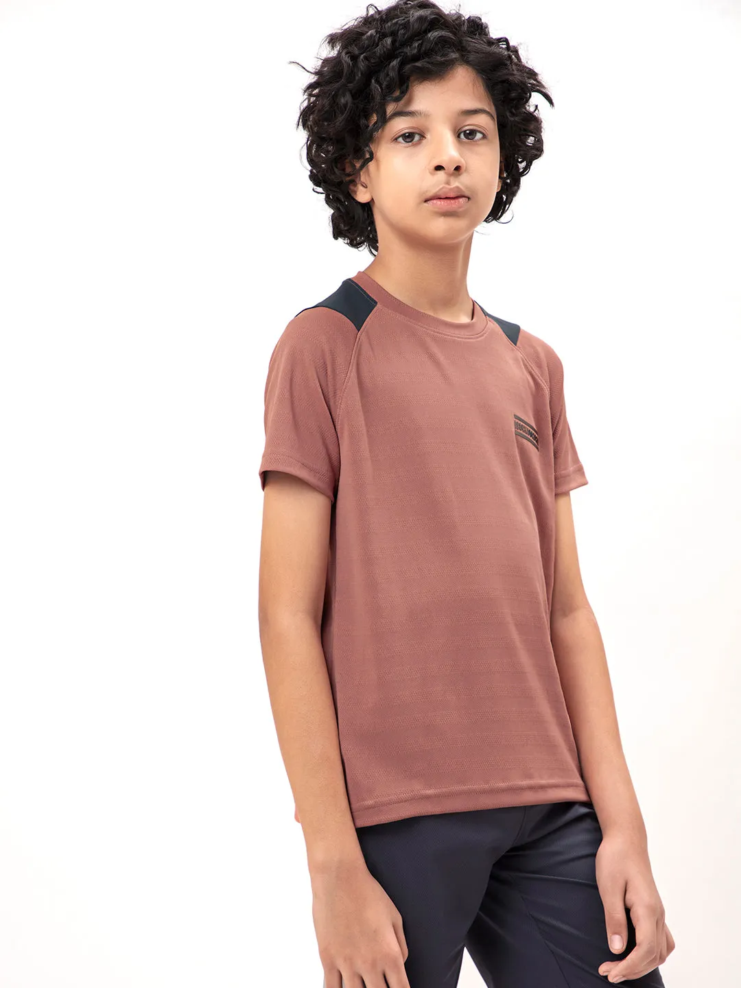 Boys Colorblock Slim Fit Crew Neck T-shirt with TECHNO COOL 