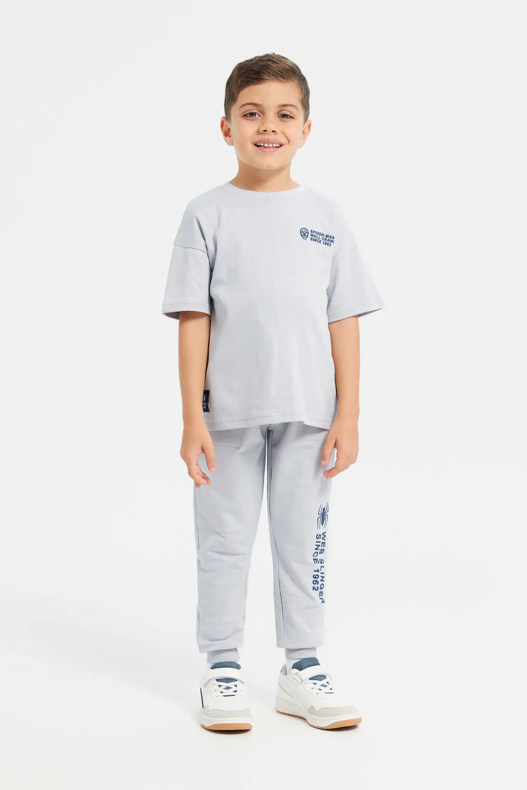 Boys Grey Spiderman Print Jogging Pants