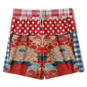 Busan Fleur Floral Plaid Patchwork Compression Activity Shorts