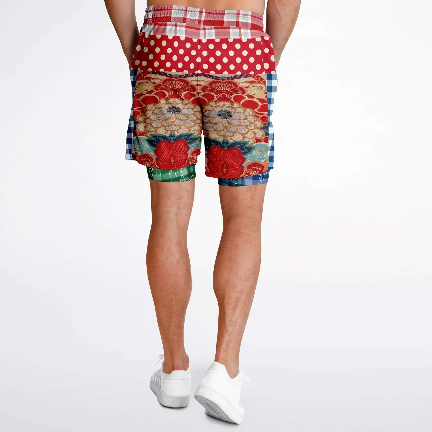 Busan Fleur Floral Plaid Patchwork Compression Activity Shorts