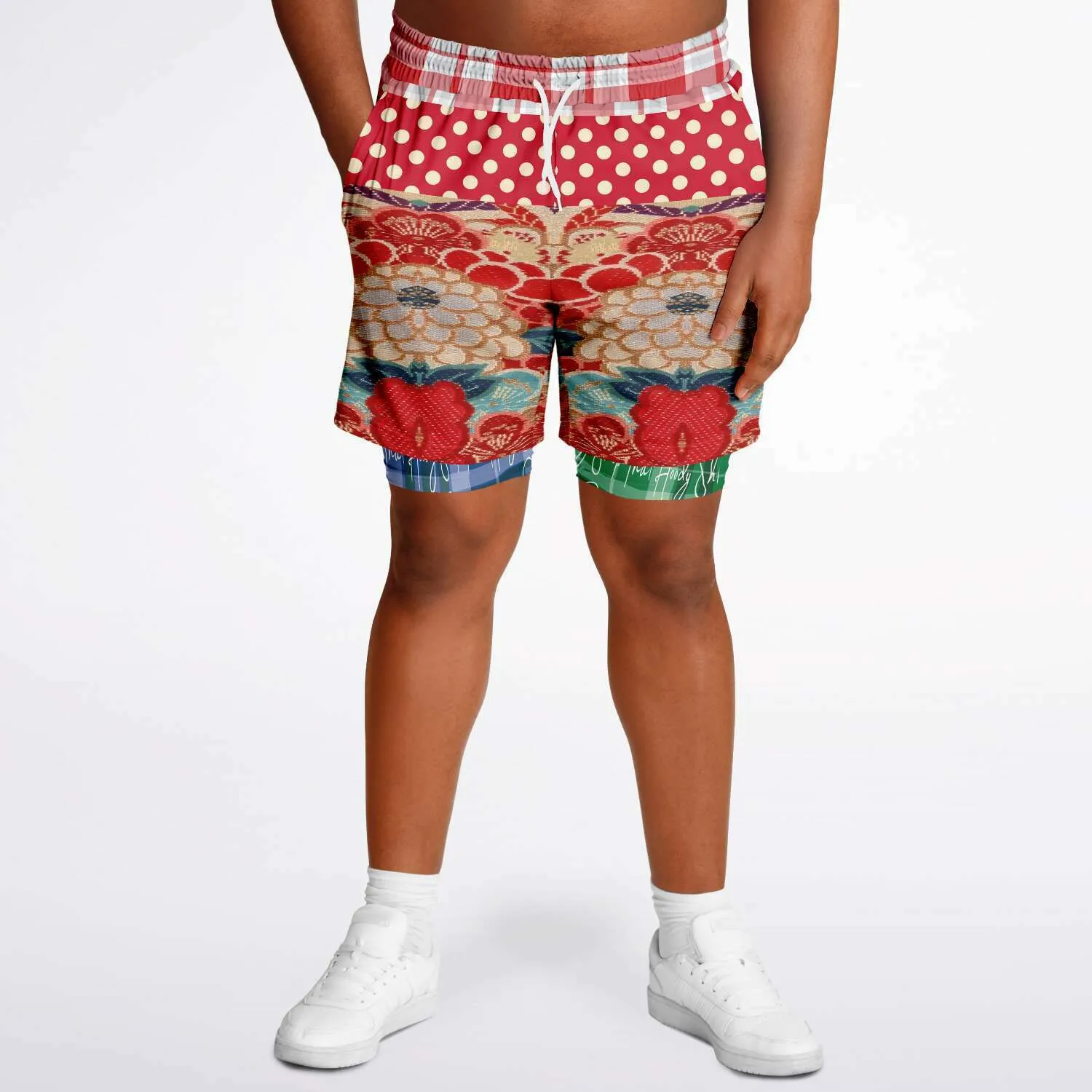 Busan Fleur Floral Plaid Patchwork Compression Activity Shorts