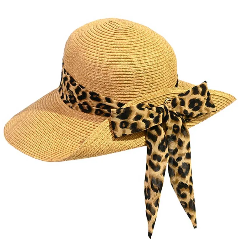 C.C Wide Brim Leopard Print Rolled Up Sun Hat