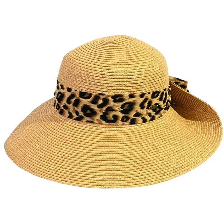 C.C Wide Brim Leopard Print Rolled Up Sun Hat