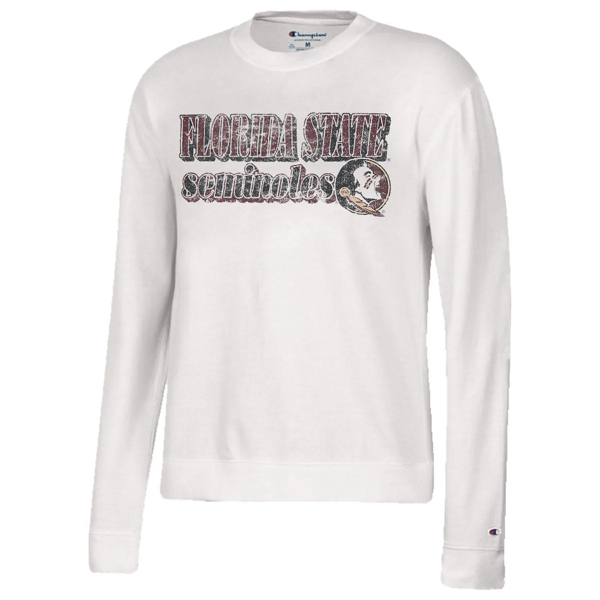 Champion Women's Florida State Seminoles/Seminole Logo Distressed Design Crew Fleece - White