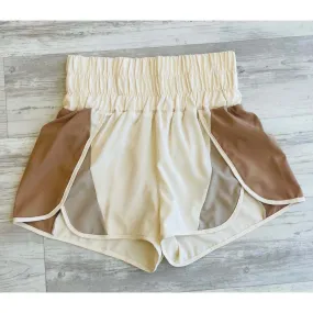 Color-Block Beige Activewear Shorts