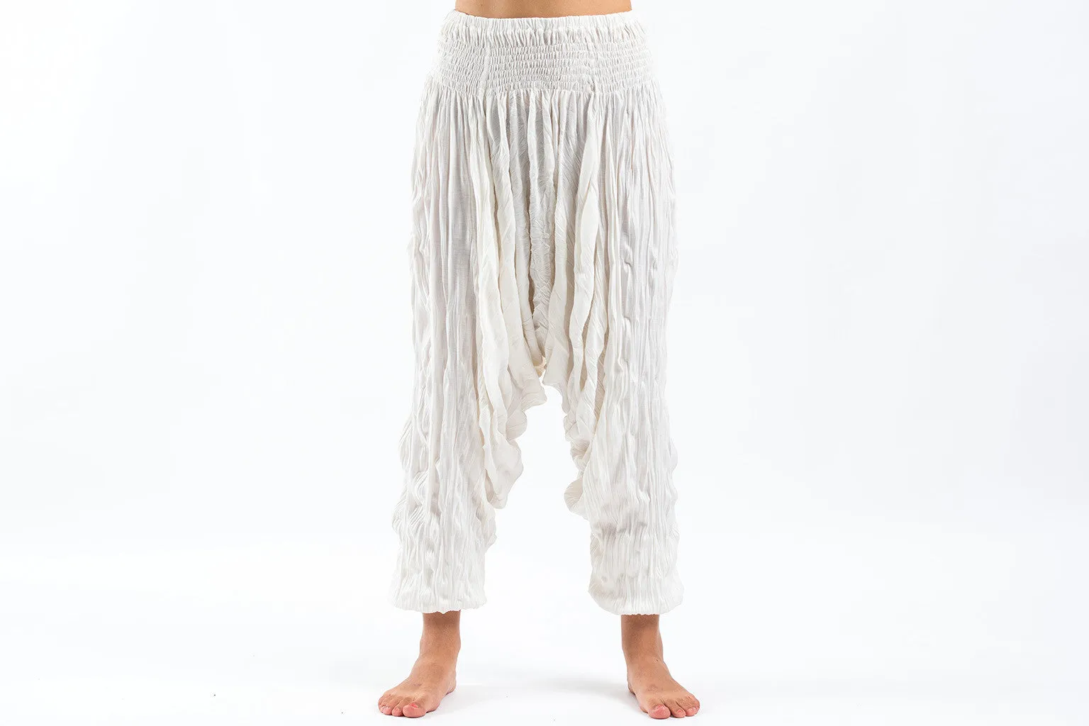 Crinkled Cotton Harem Pants in White