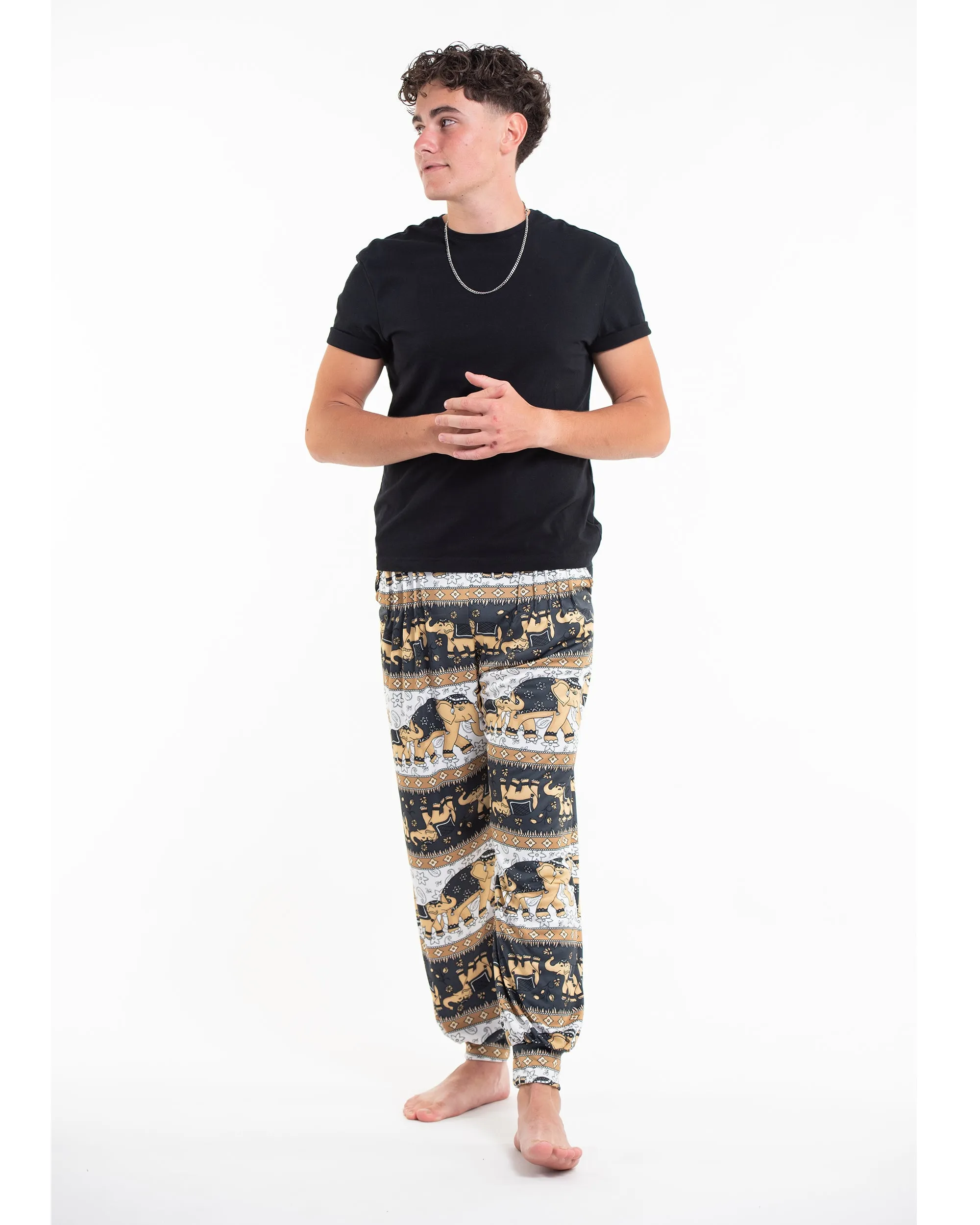 Eco-Friendly Elephant Print Men Harem Pants in Gray