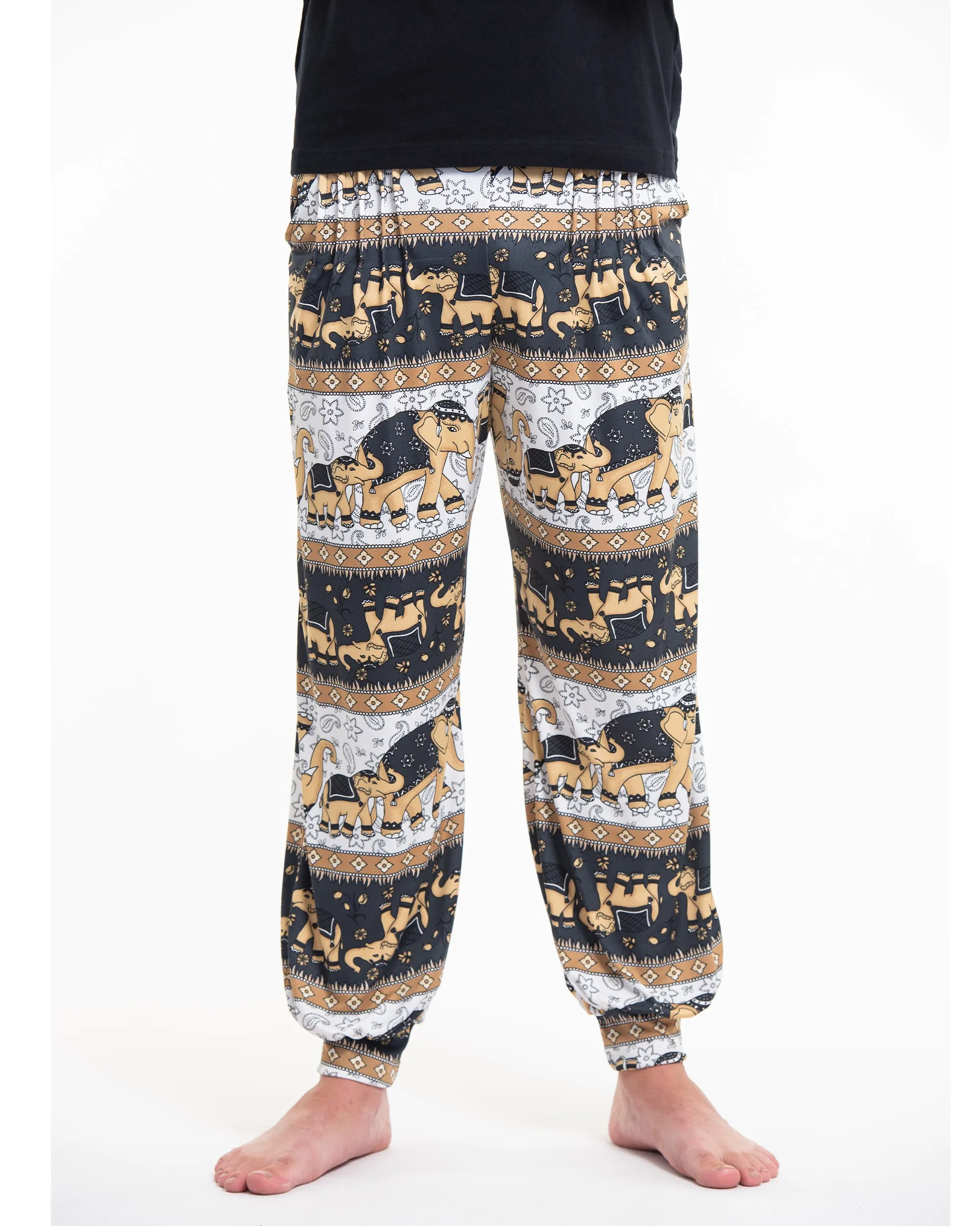 Eco-Friendly Elephant Print Men Harem Pants in Gray